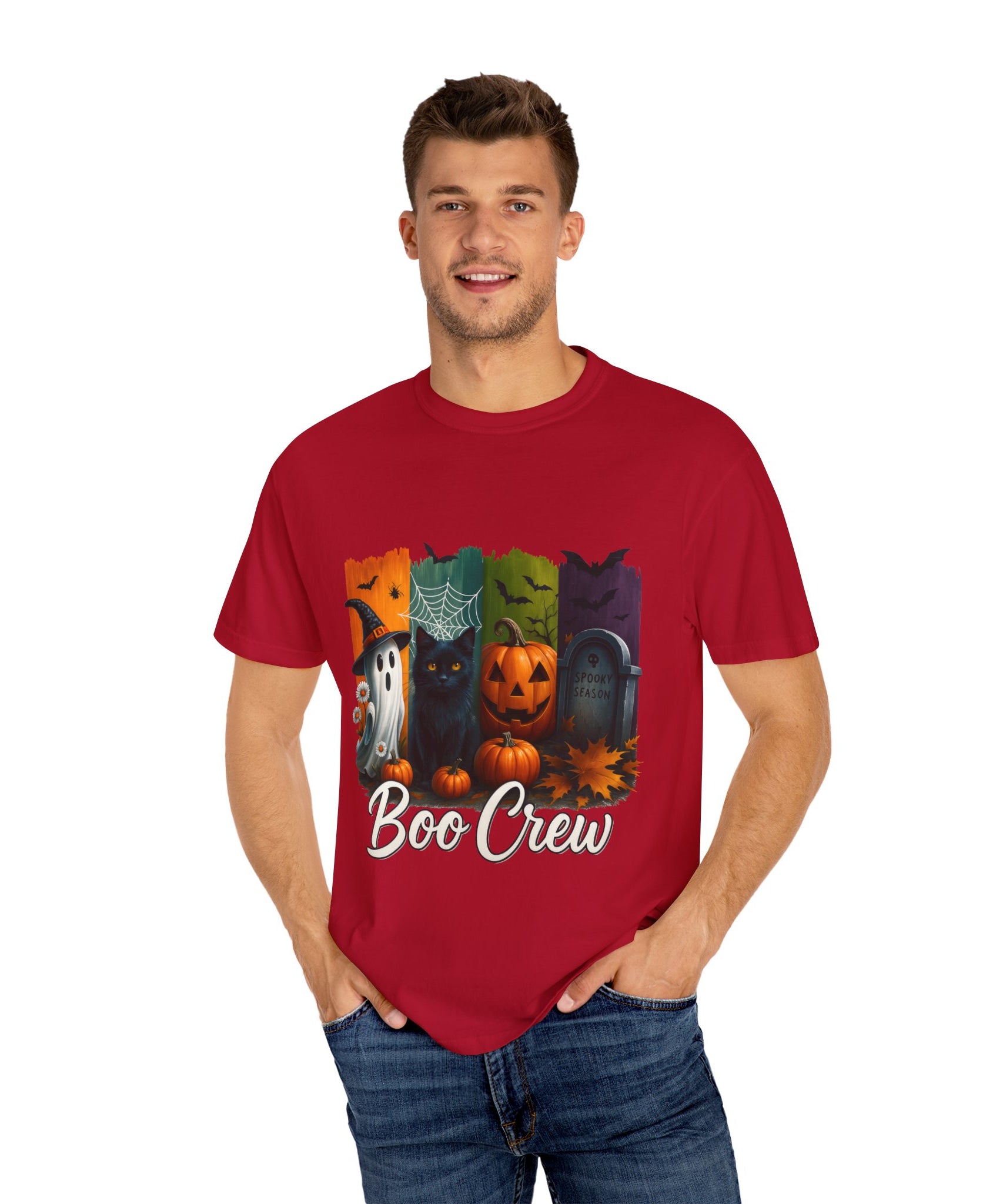 Boo Crew Halloween Unisex T-Shirt – Cute Ghost, Black Cat, Pumpkin & Tombstone Design - Gallory Hive