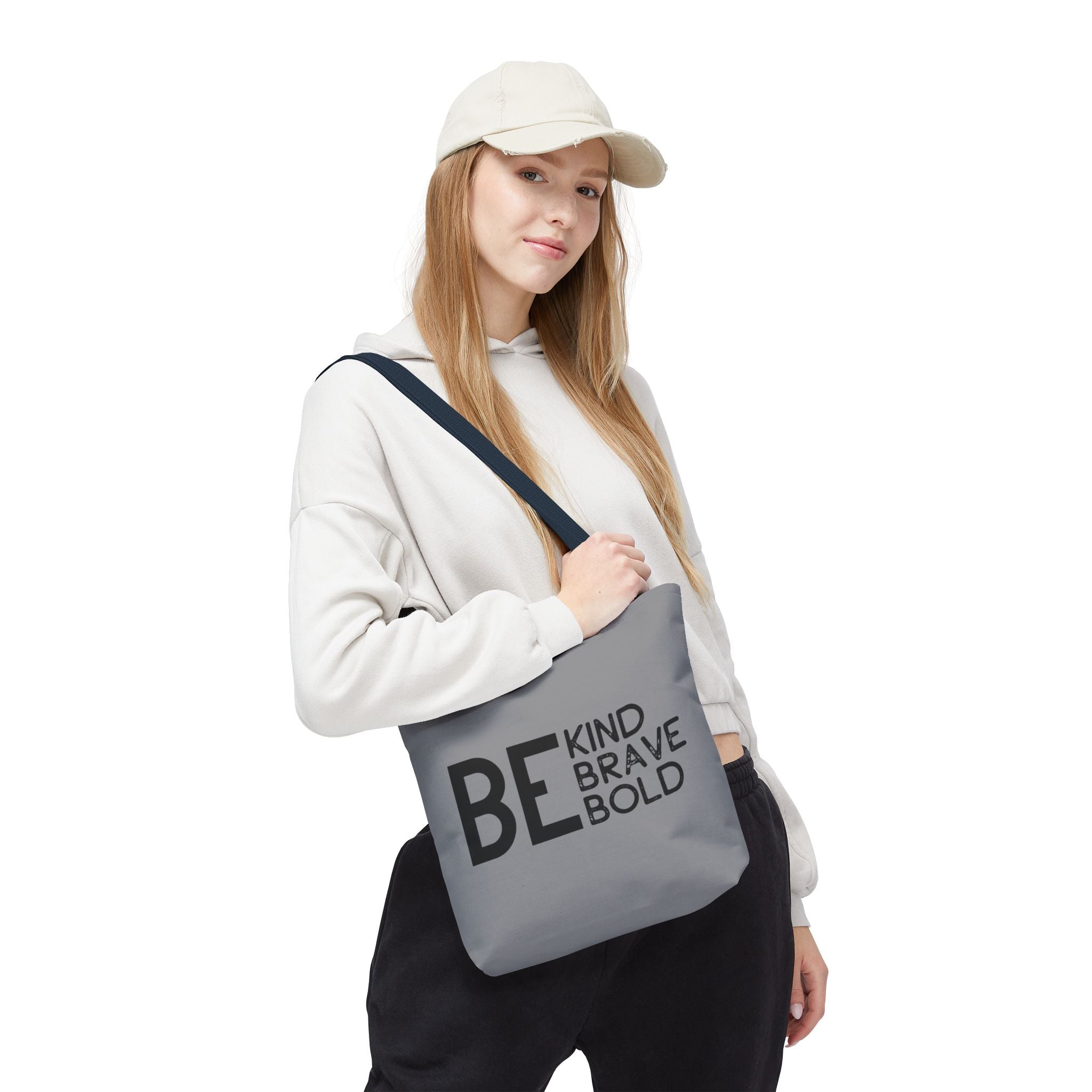 Inspirational Tote Bag - Be Kind Brave Bold - Eco-Friendly Carryall - Grey