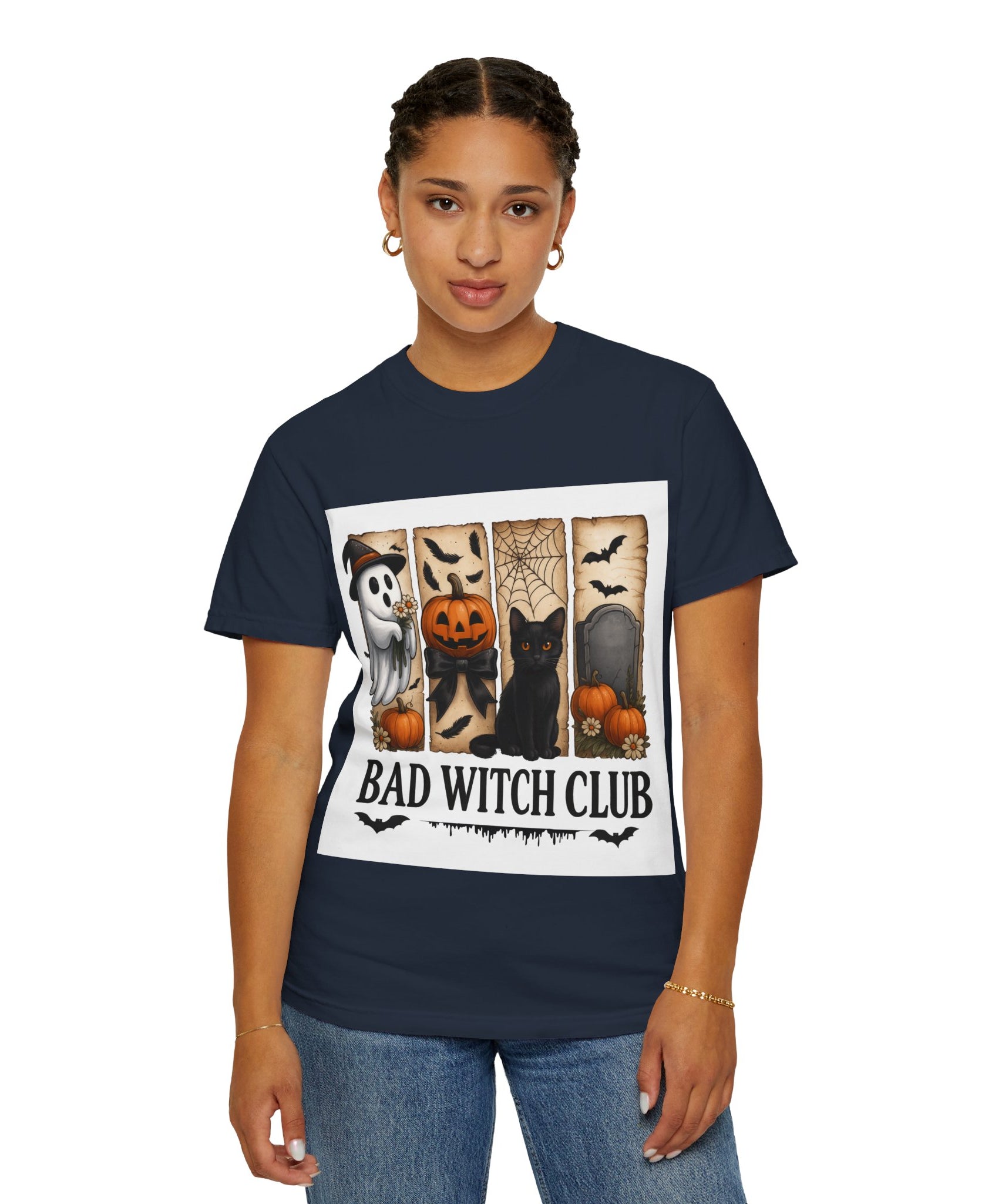 Bad Witch Club Halloween T-Shirt – Cute Ghost, Black Cat, Pumpkin & Spooky Gothic Design - Gallory Hive