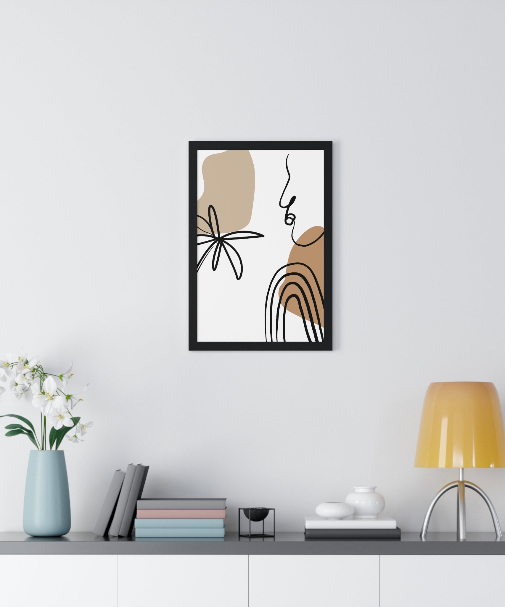 Abstract Face & Floral Art – Wooden Framed Poster