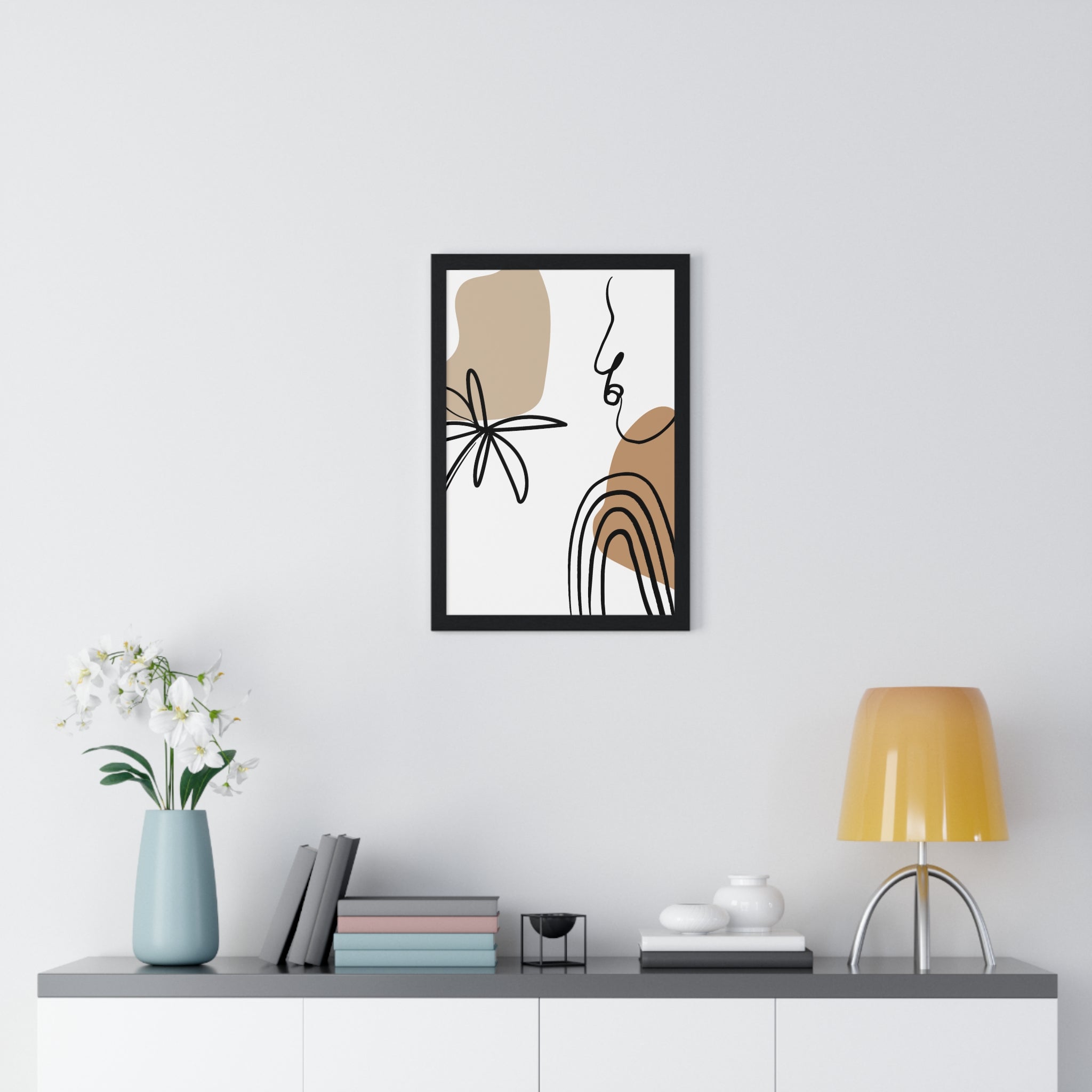 Abstract Face & Floral Art – Wooden Framed Poster