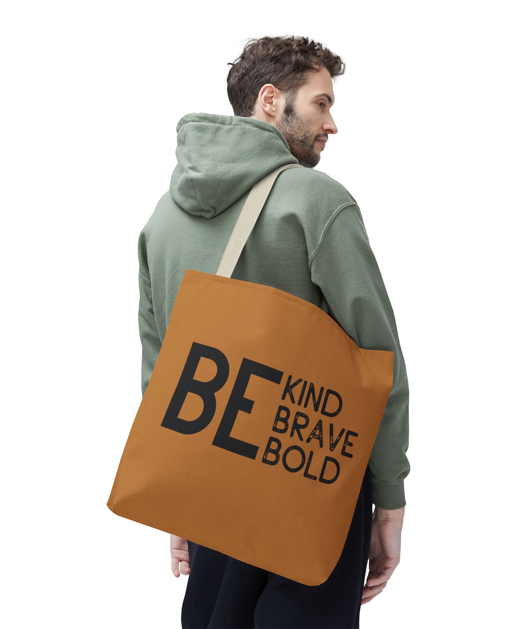 Inspirational Tote Bag - Be Kind Brave Bold - Eco-Friendly Carryall - Light Brown