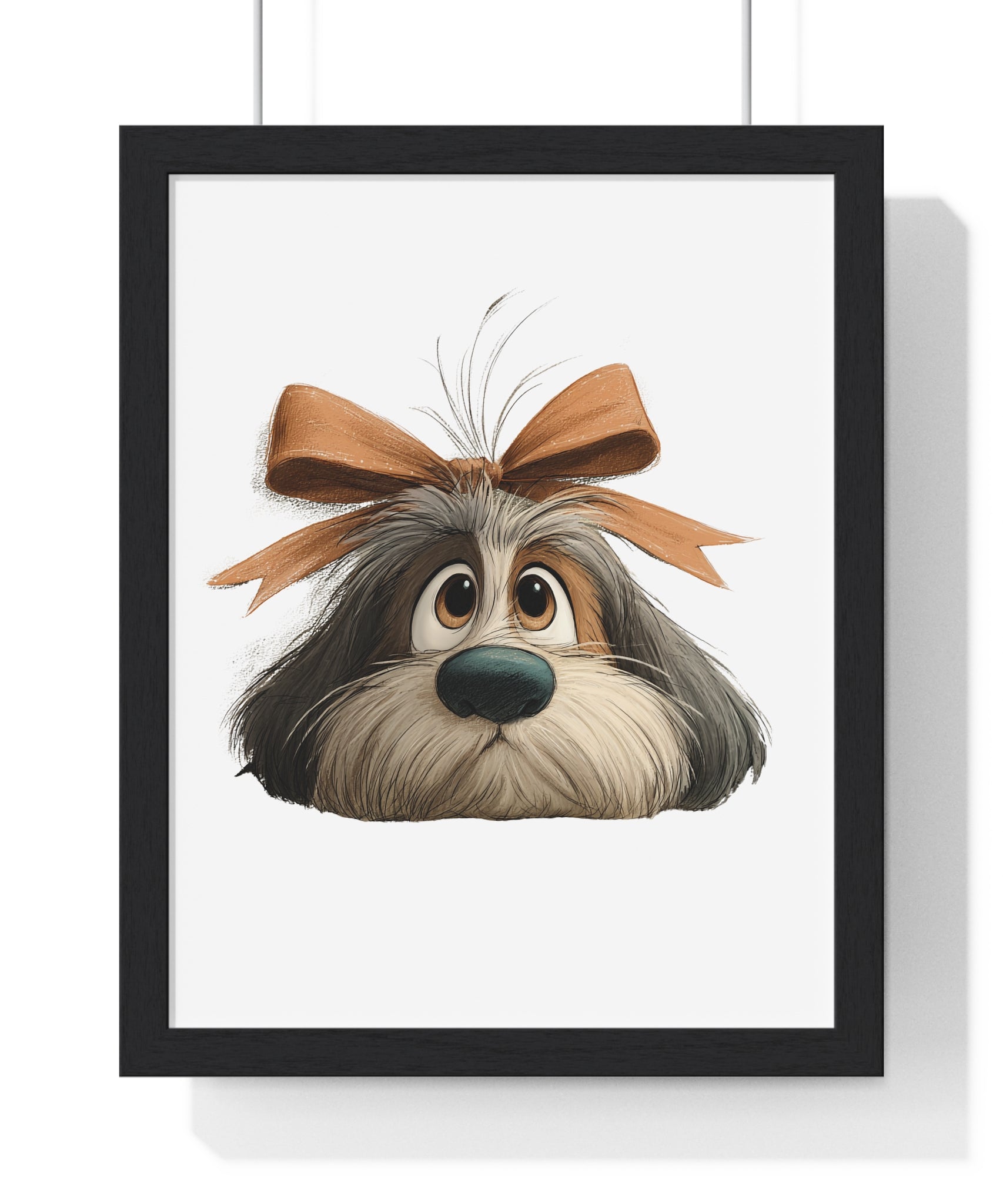 Dog with Bow Artwork – Wooden Framed Whimsical Wall Décor