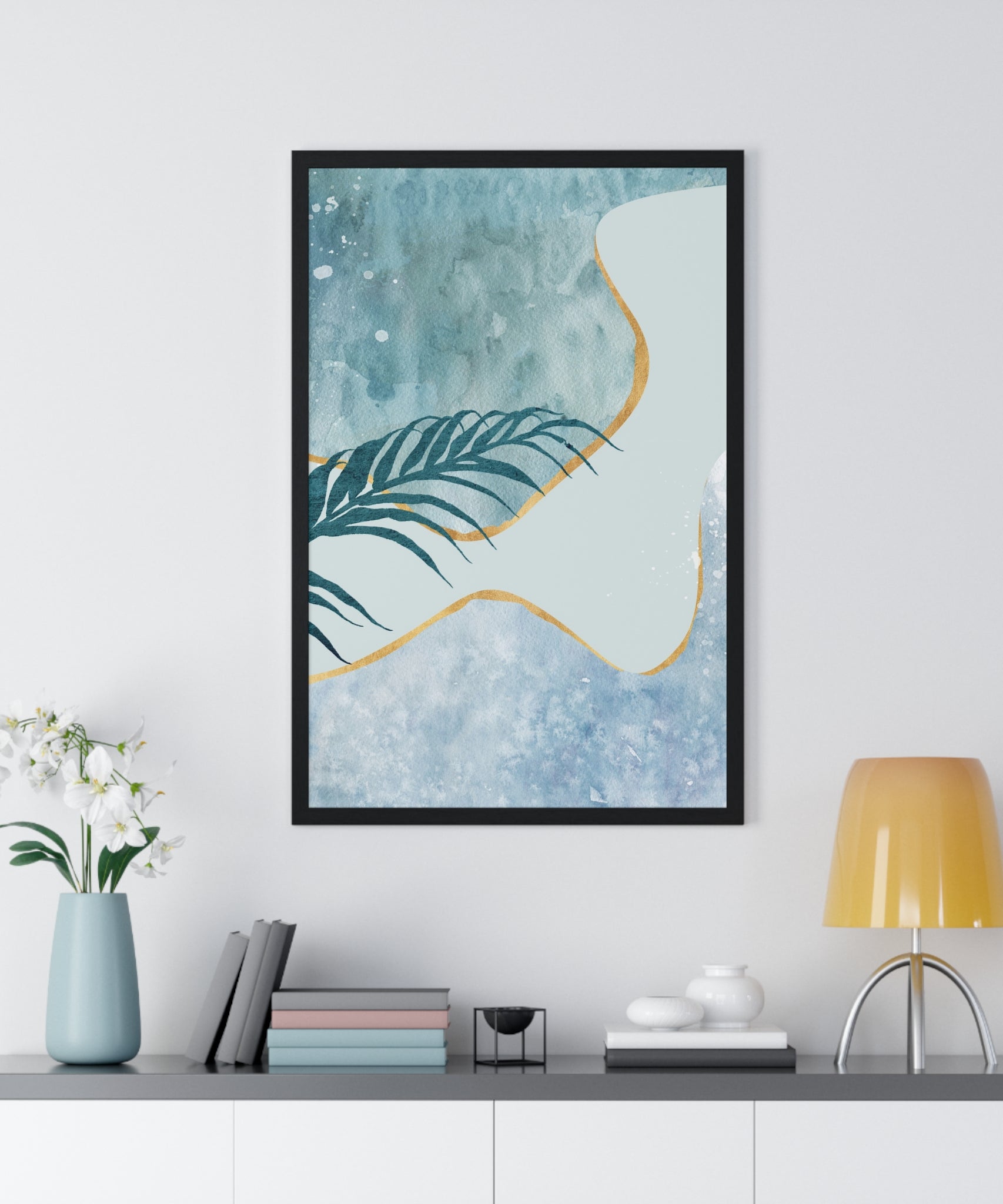 Abstract Leaf Prints on Wooden Frame – Modern Wall Art
