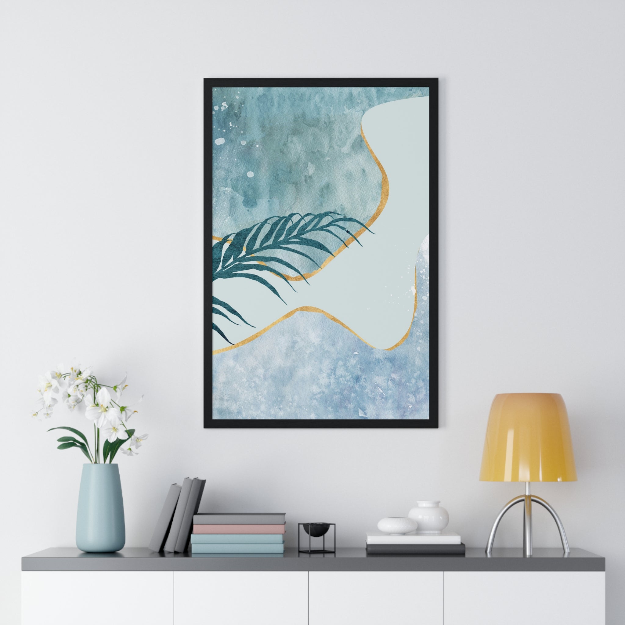 Abstract Leaf Prints on Wooden Frame – Modern Wall Art