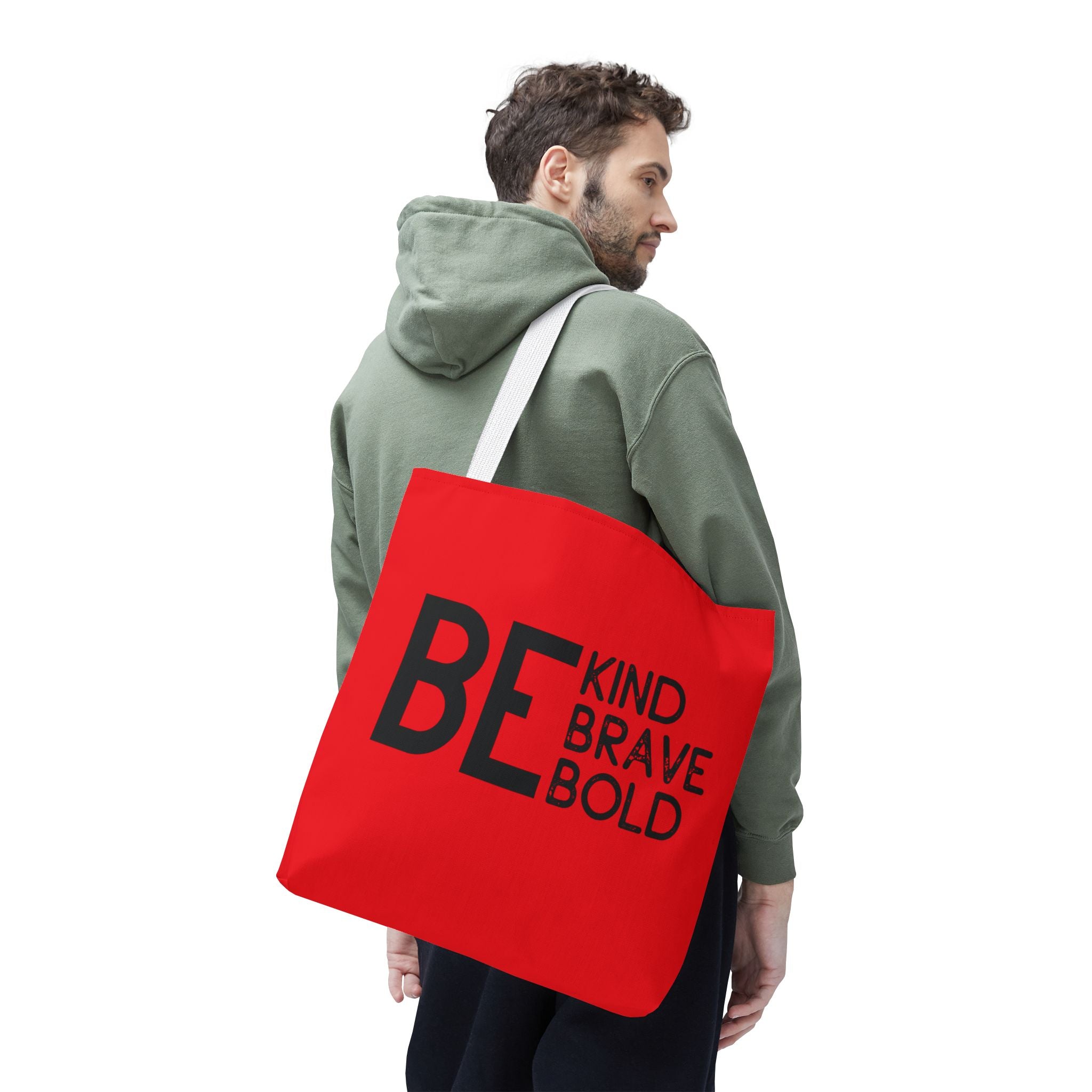 Inspirational Tote Bag - Be Kind Brave Bold - Eco-Friendly Carryall - Red
