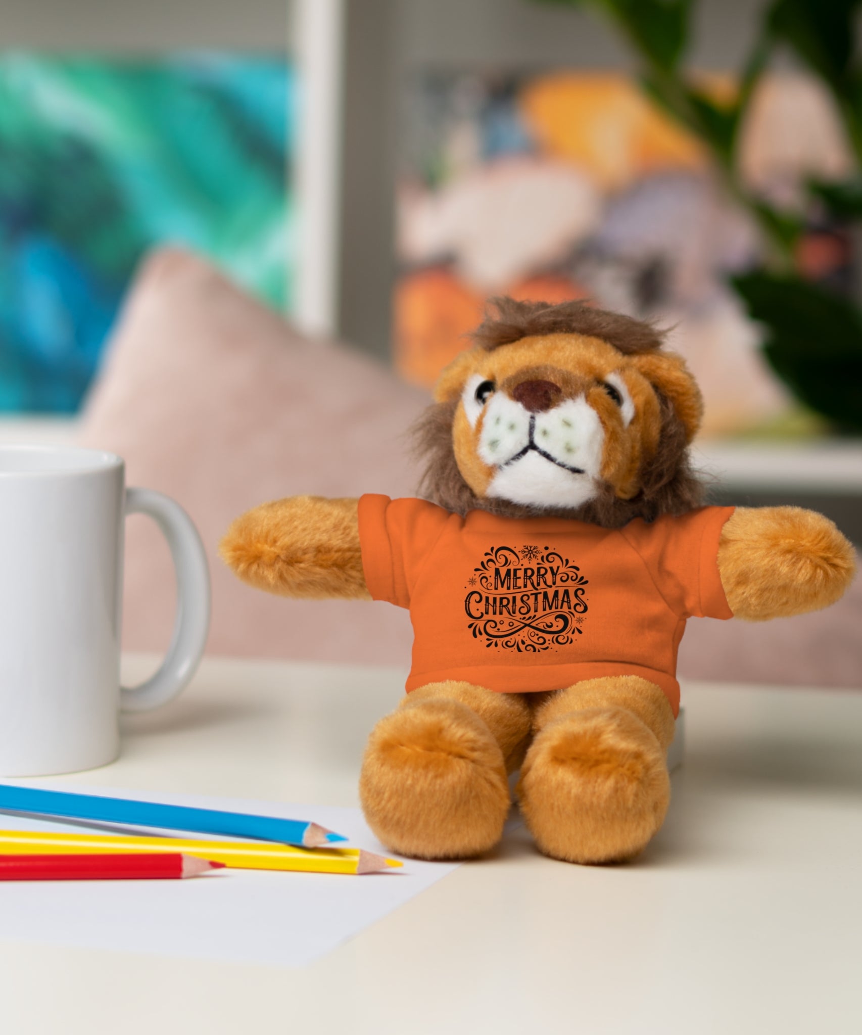 Festive Merry Christmas Stuffed Lion | Gallory Hive