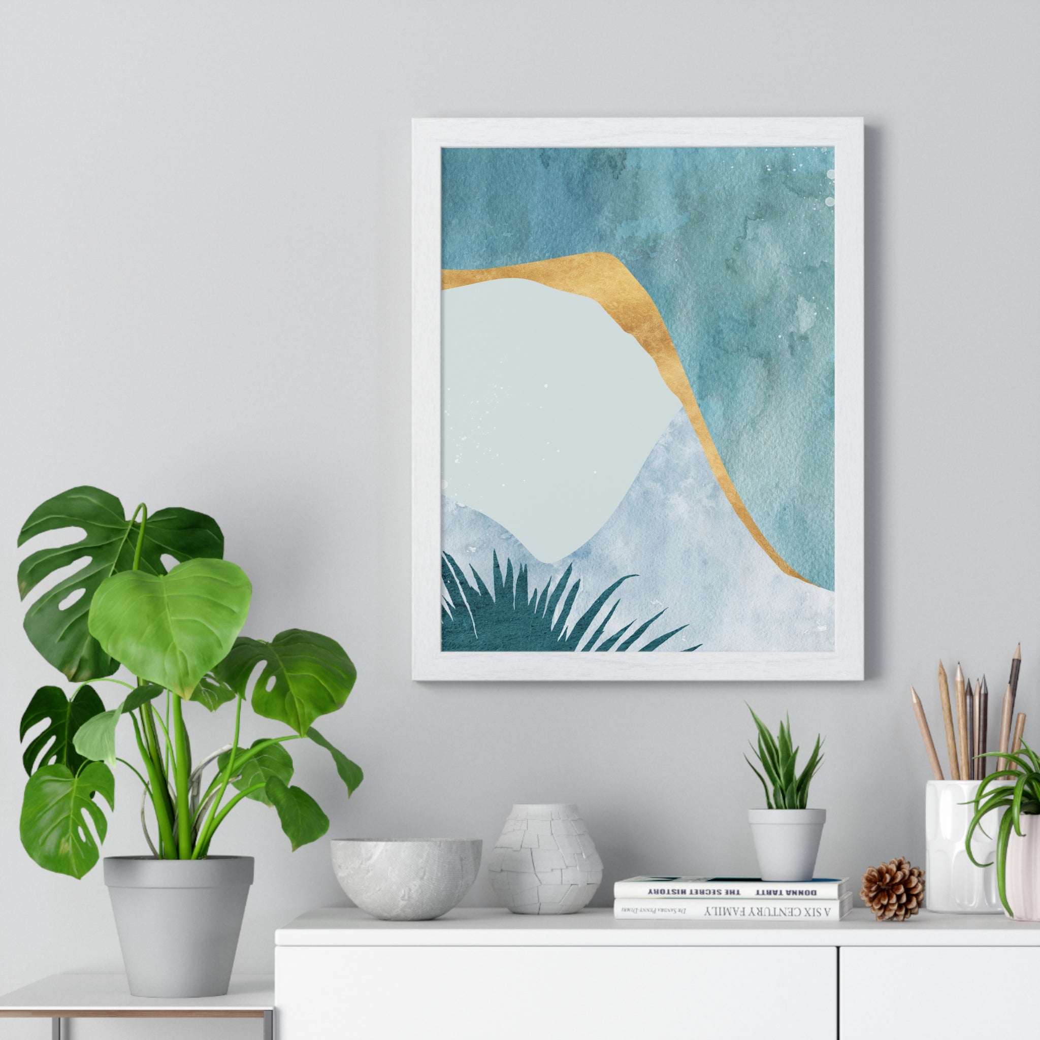 Premium Wooden Framed Abstract Botanical Leaf Posters – Modern Matte Nature Wall Art