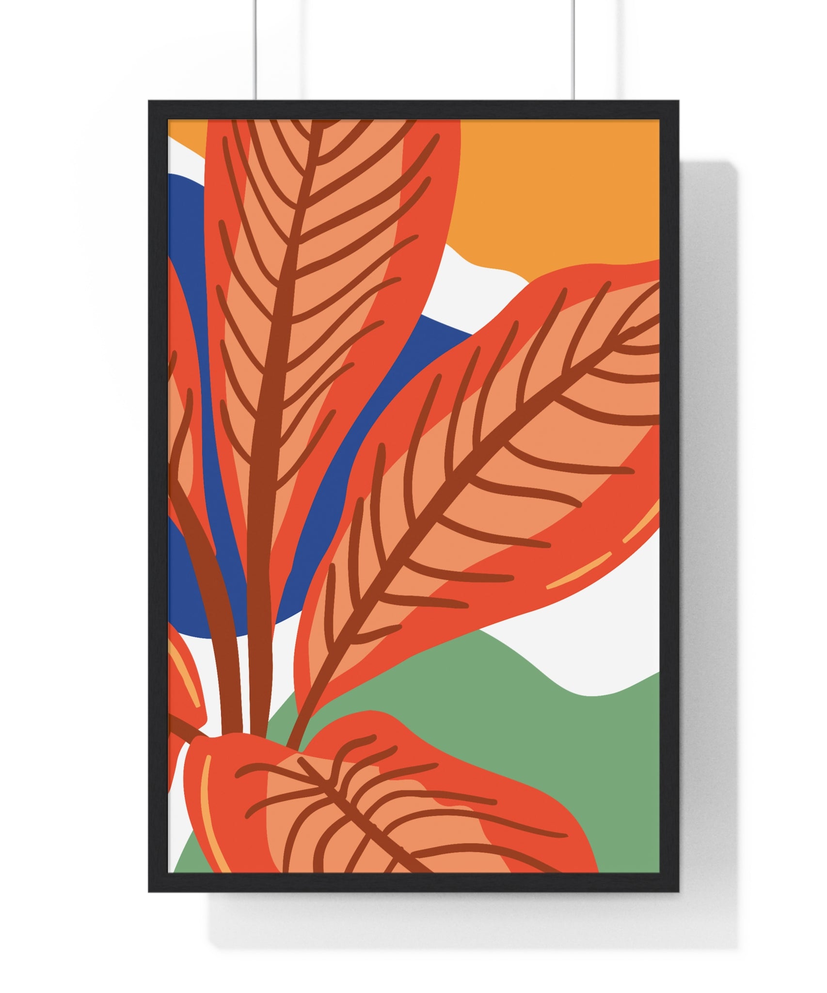 Vibrant Red Leaf Abstract Art in Premium Wooden Frame