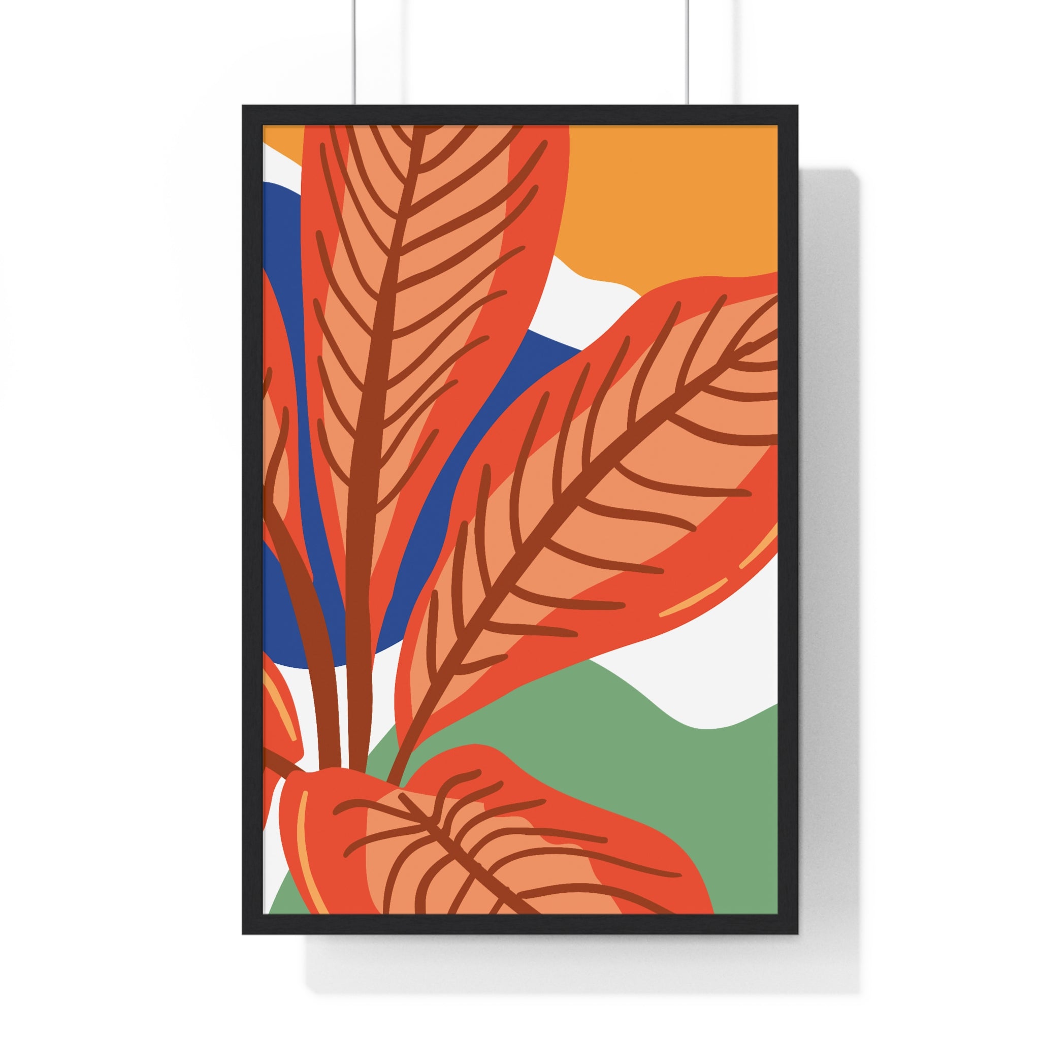 Vibrant Red Leaf Abstract Art in Premium Wooden Frame
