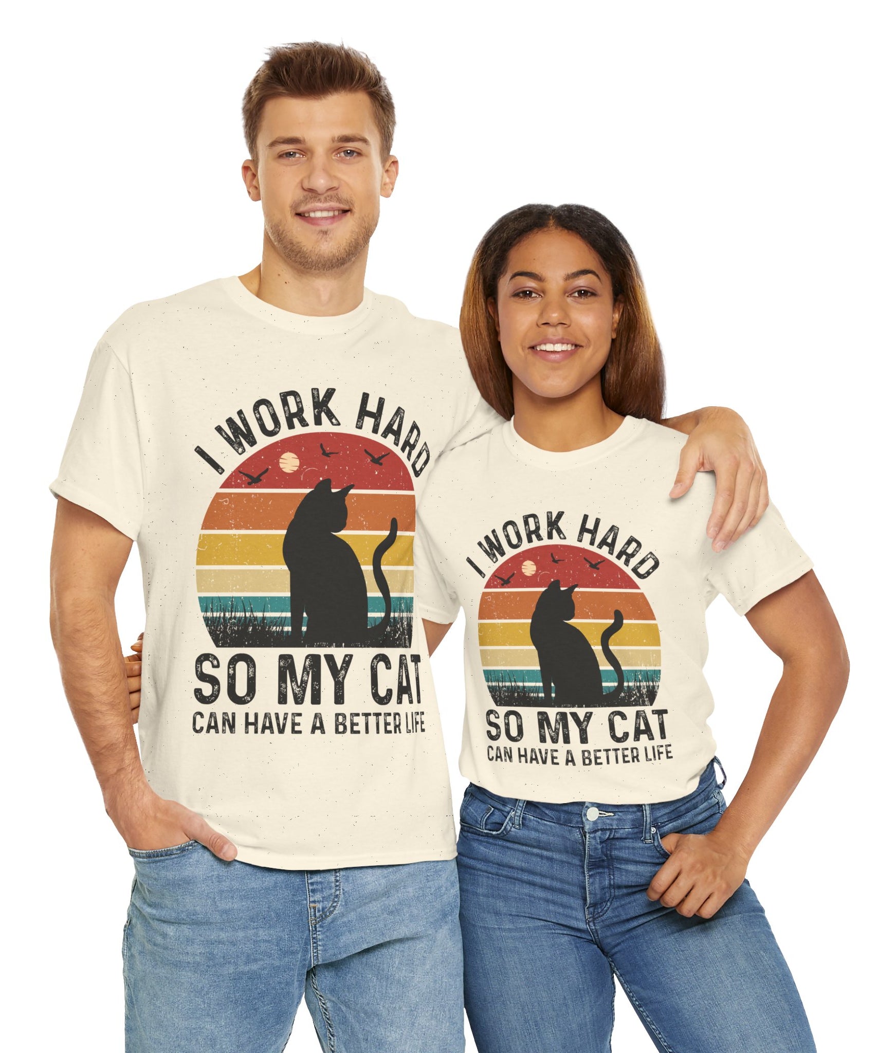 Retro Cat Lover Tee - Work Hard for My Pet