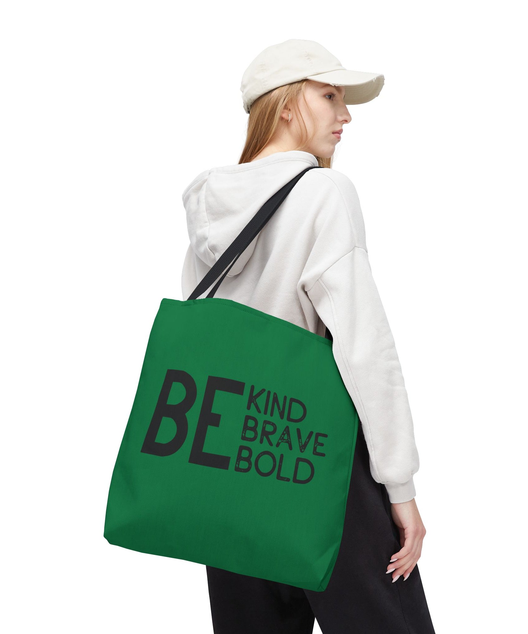 Inspirational Tote Bag - Be Kind Brave Bold - Eco-Friendly Carryall - Dark Green