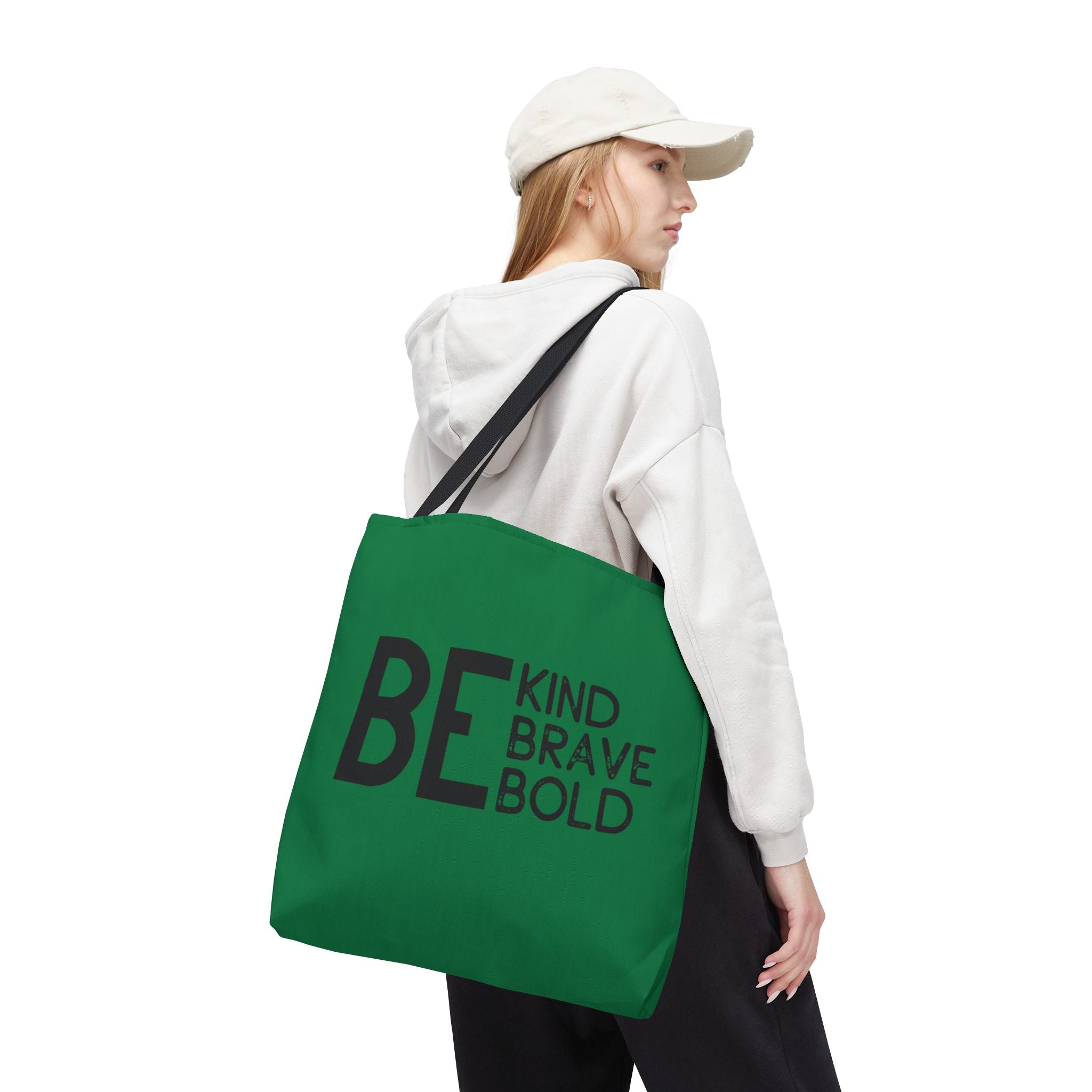 Inspirational Tote Bag - Be Kind Brave Bold - Eco-Friendly Carryall - Dark Green