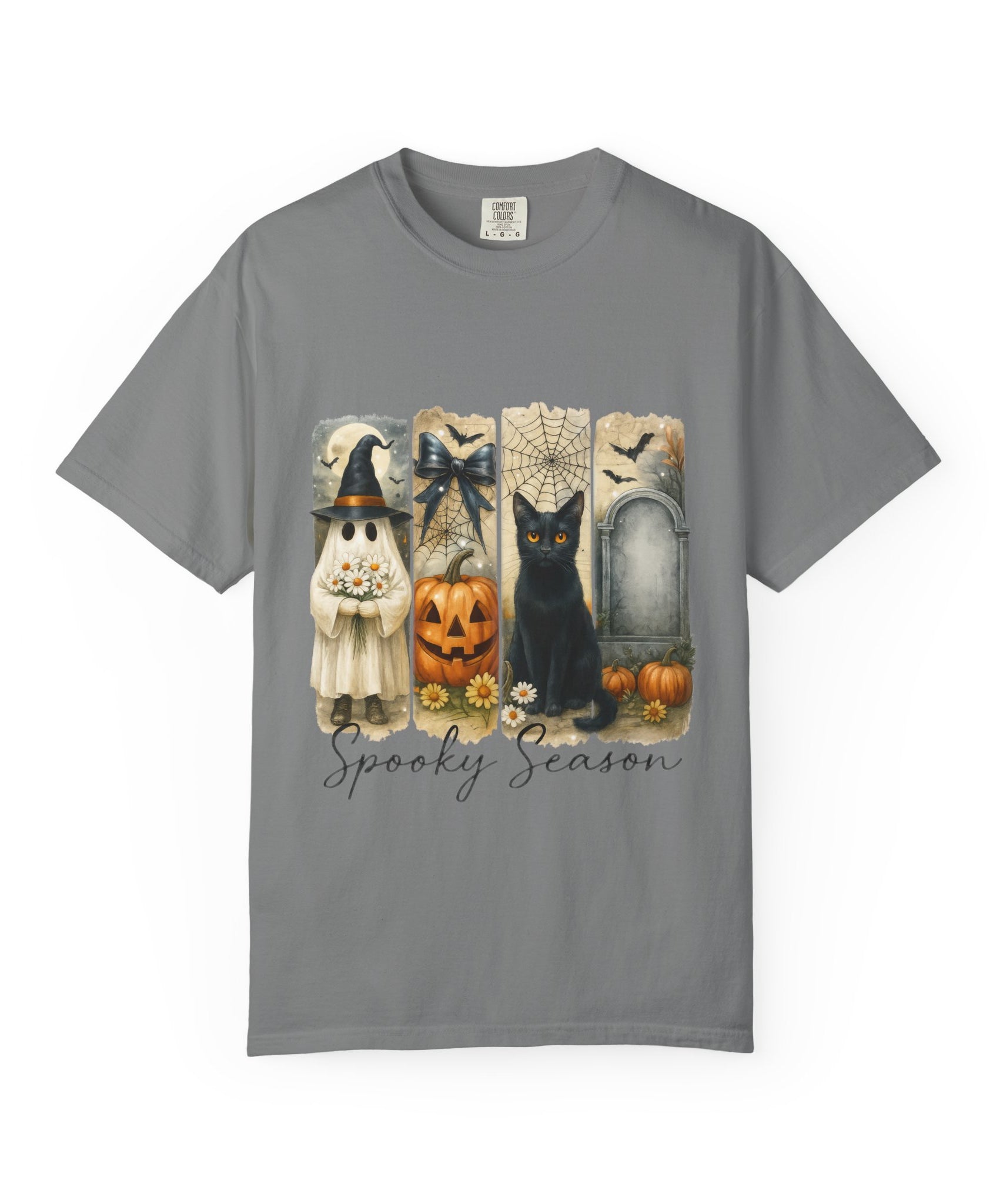Spooky Season Halloween Unisex T-Shirt – Ghost, Black Cat & Pumpkin Design - Gallory Hive