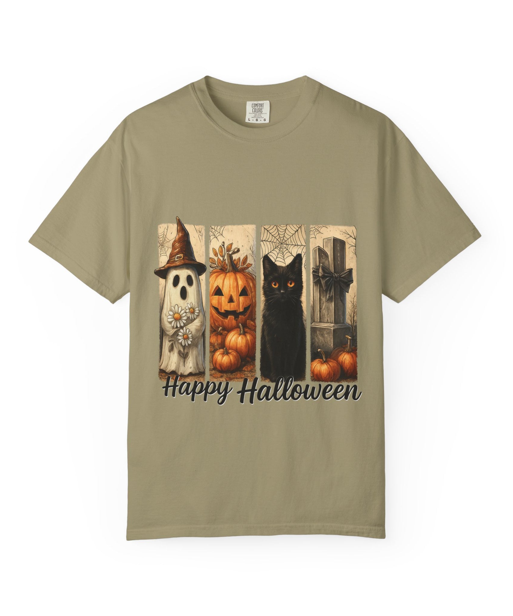 Happy Halloween Unisex T-Shirt – Ghost, Black Cat & Pumpkin Graphic Tee - Gallory Hive