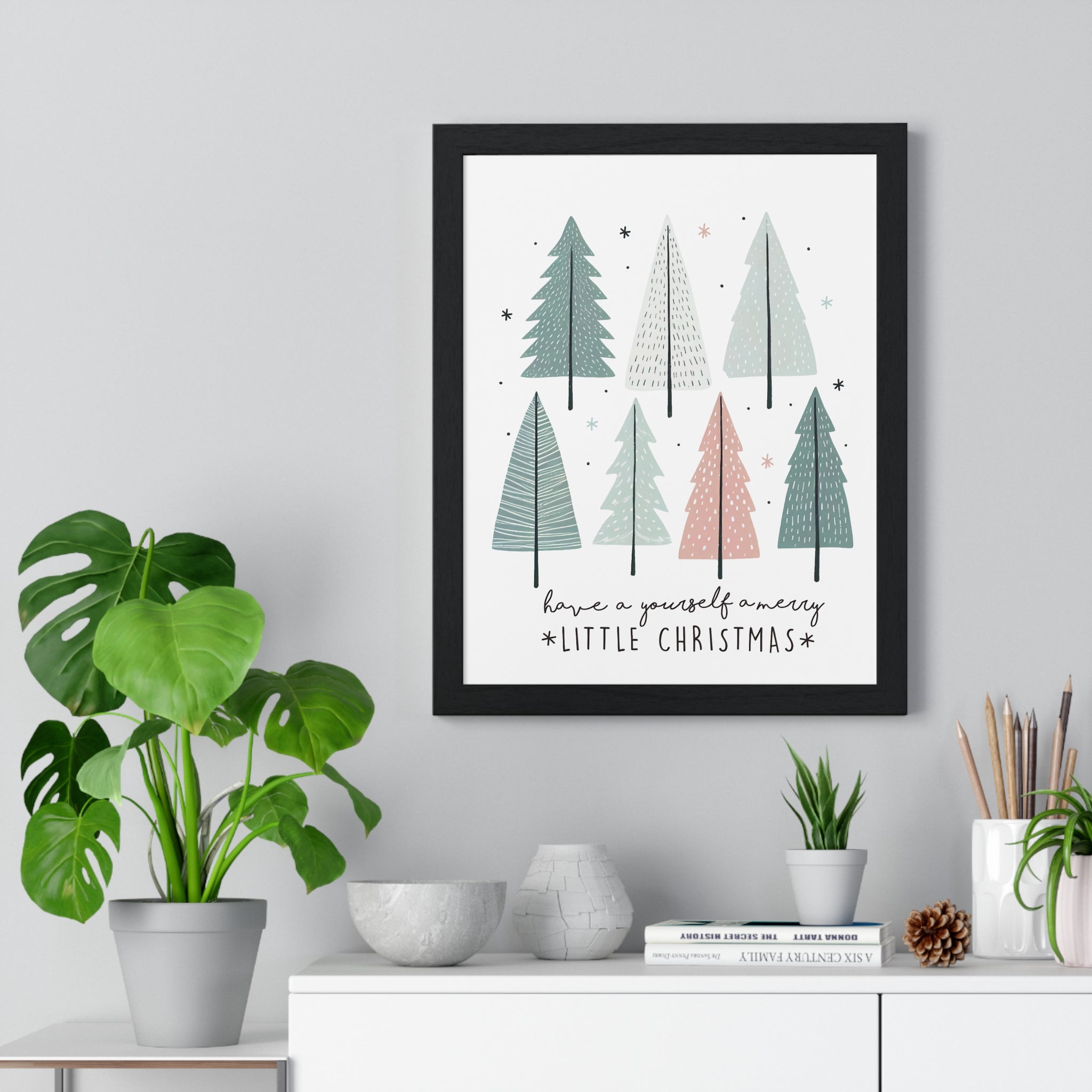 Merry Little Christmas Pastel Tree Framed Wall Art