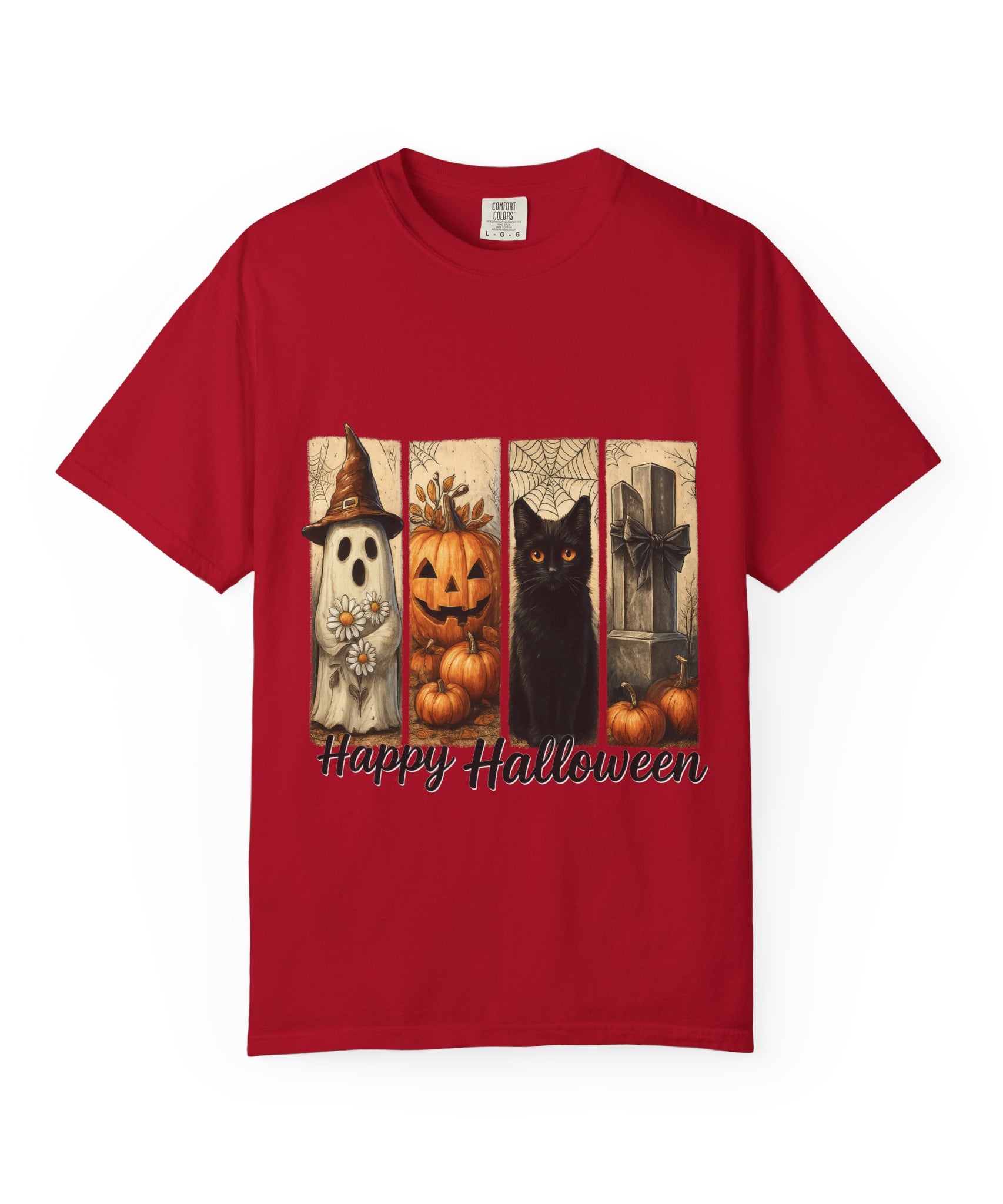 Happy Halloween Unisex T-Shirt – Ghost, Black Cat & Pumpkin Graphic Tee - Gallory Hive