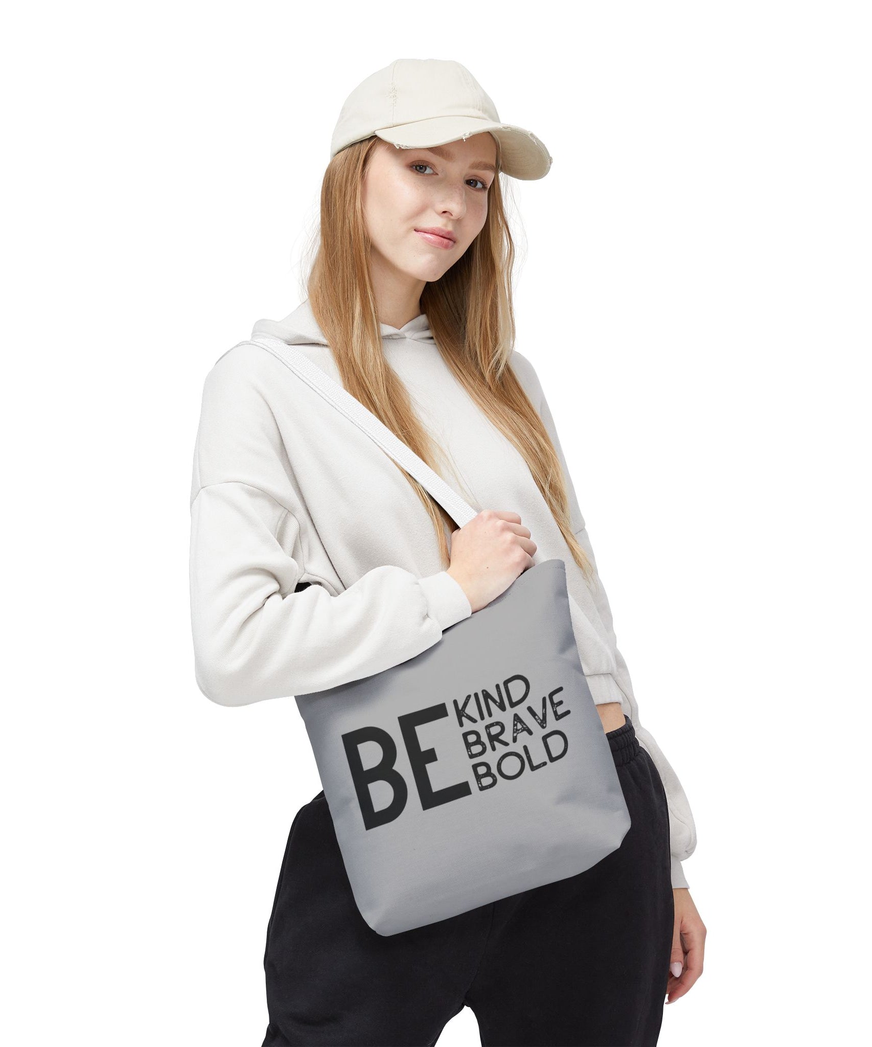 Inspirational Tote Bag - Be Kind Brave Bold - Eco-Friendly Carryall - Light Grey