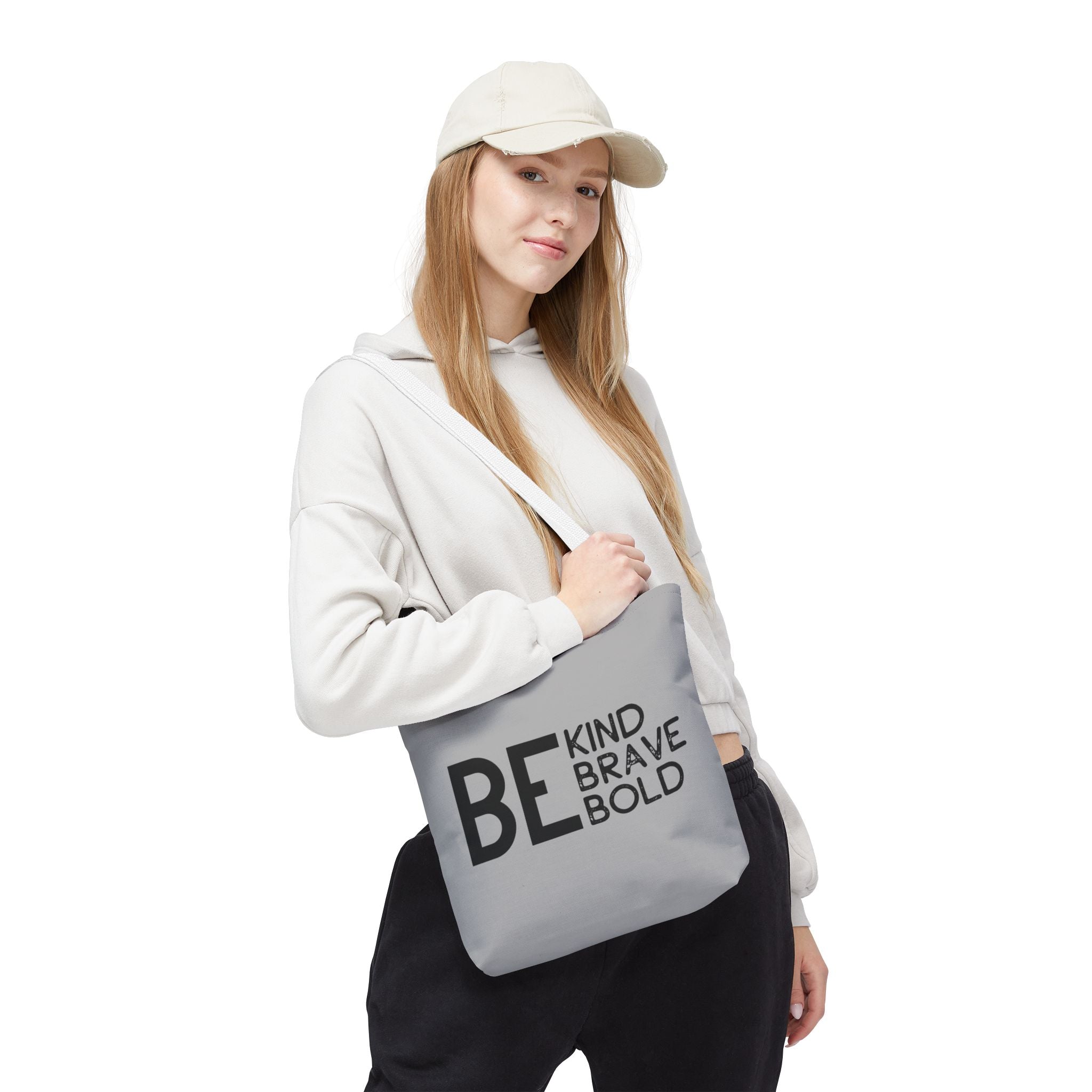 Inspirational Tote Bag - Be Kind Brave Bold - Eco-Friendly Carryall - Light Grey