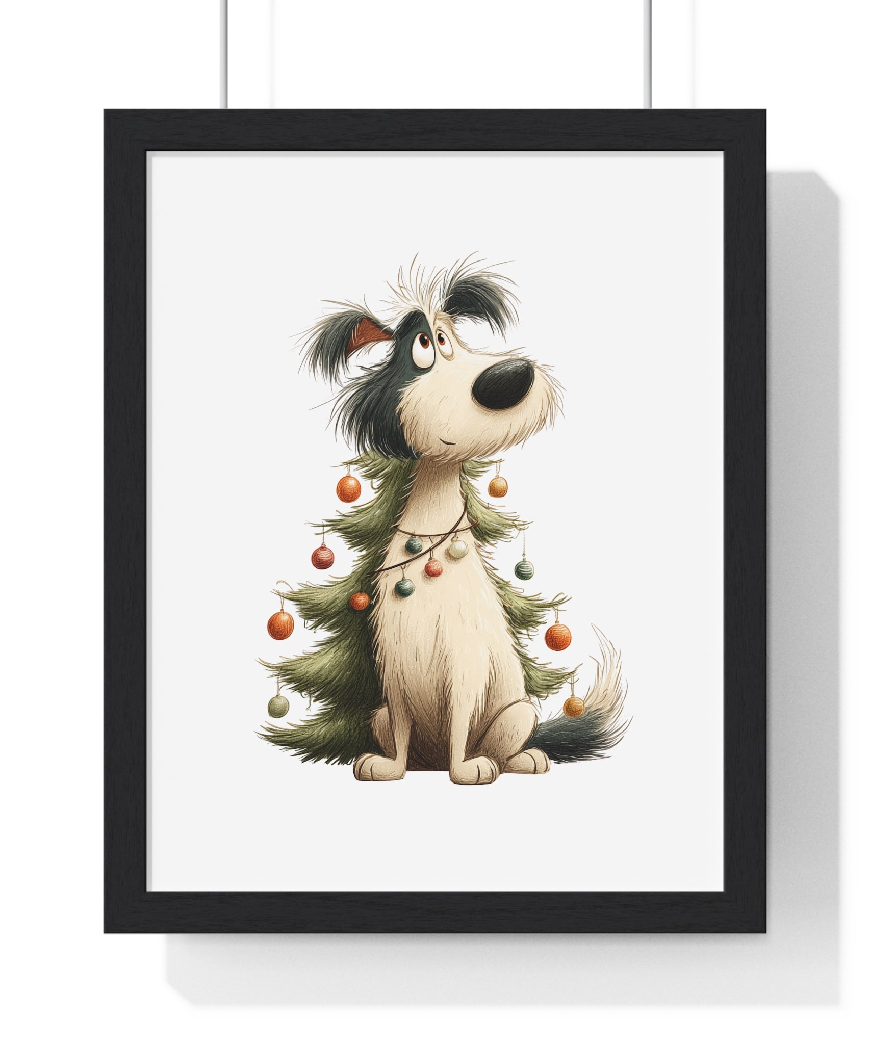 Christmas Dog in Tree Costume – Framed Wooden Wall Art