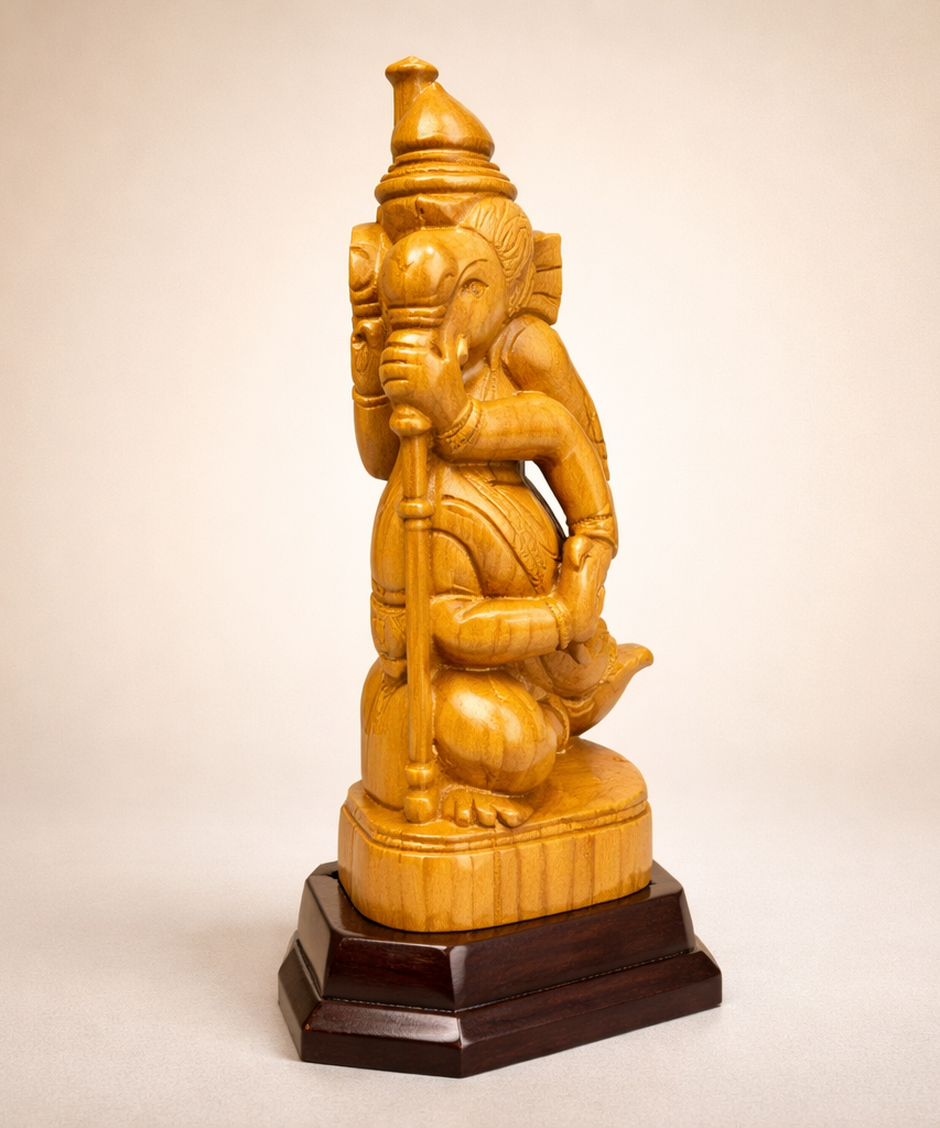 Handmade Sitting Lord Ganesha Wooden Sculpture | Gallory Hive