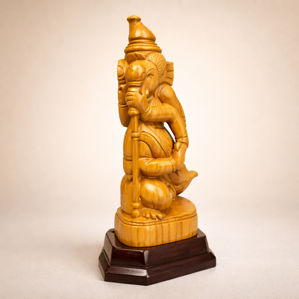 Handmade Sitting Lord Ganesha Wooden Sculpture | Gallory Hive