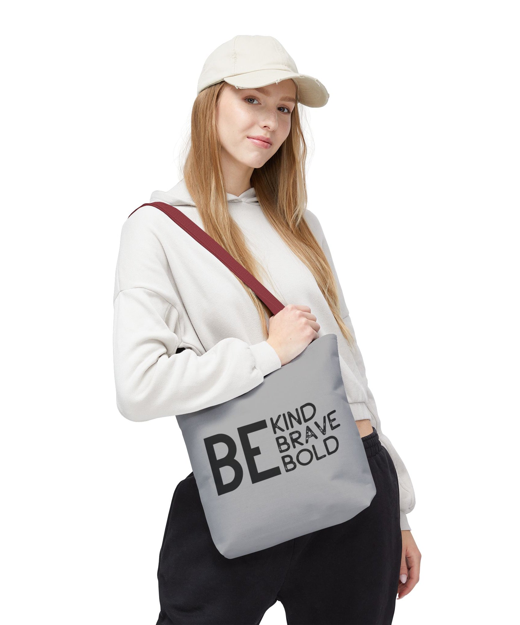 Inspirational Tote Bag - Be Kind Brave Bold - Eco-Friendly Carryall - Light Grey