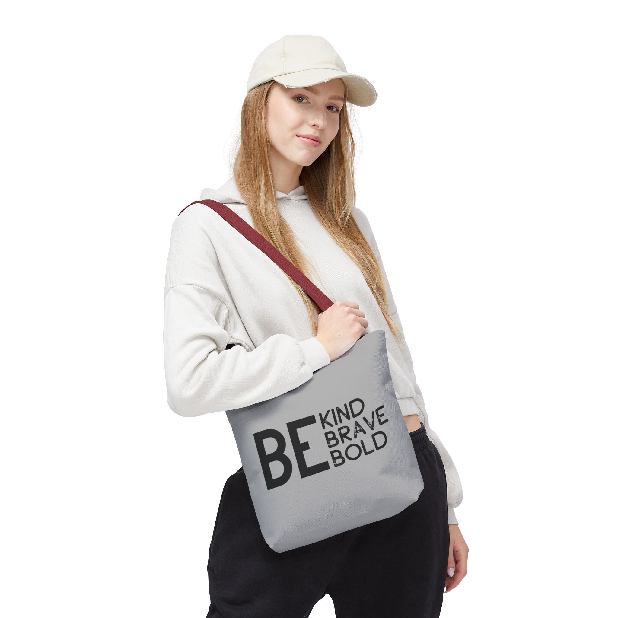 Inspirational Tote Bag - Be Kind Brave Bold - Eco-Friendly Carryall - Light Grey