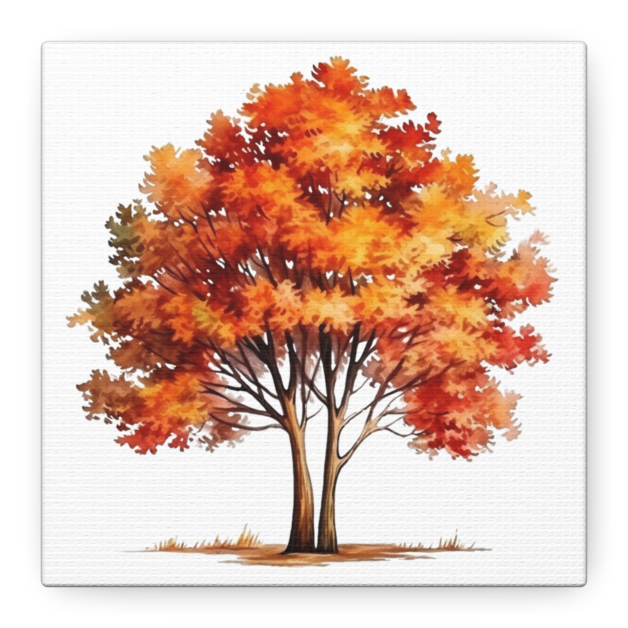 Radiant Roots – Autumn Tree Watercolor Illustration on Floral Canvas Wall Art