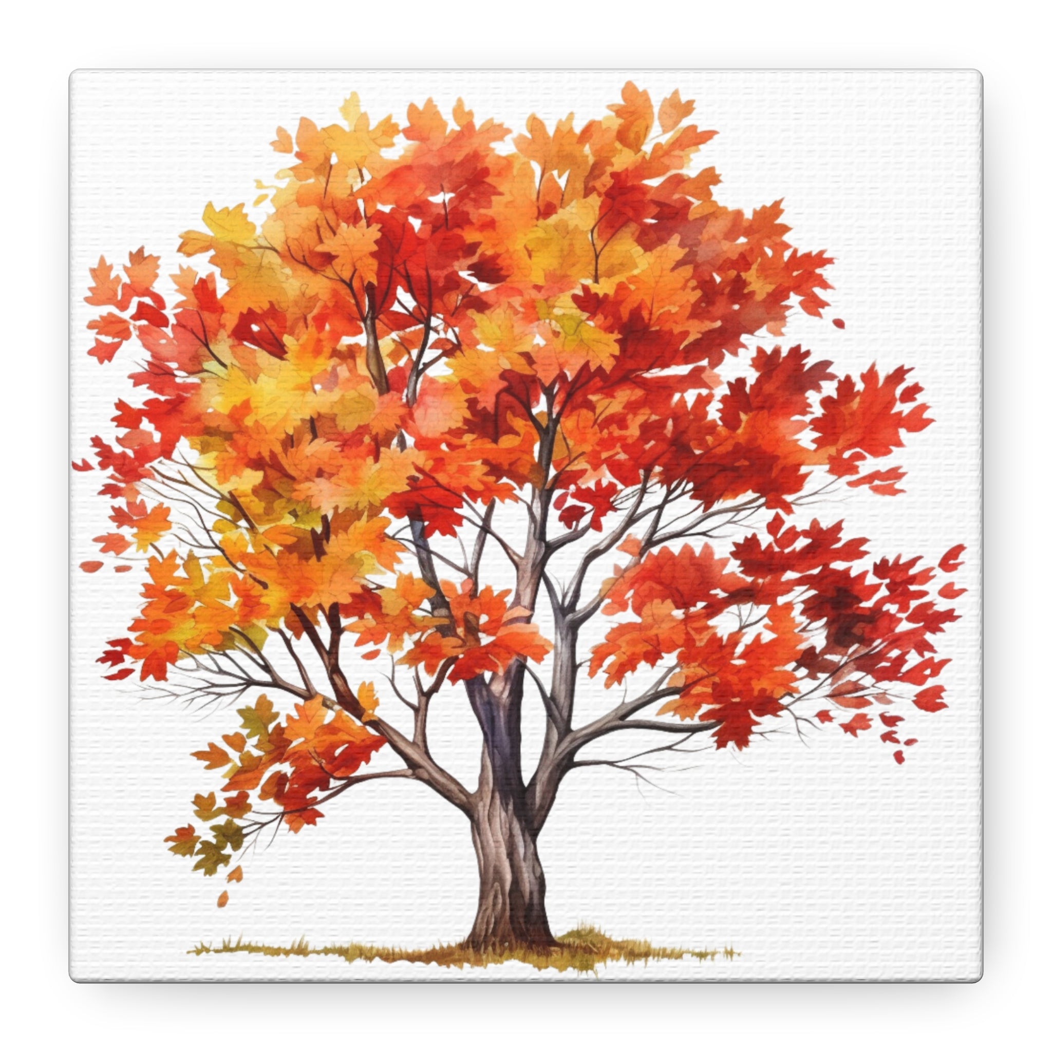Flameleaf – Autumn Tree Watercolor Illustration on Floral Canvas Wall Art