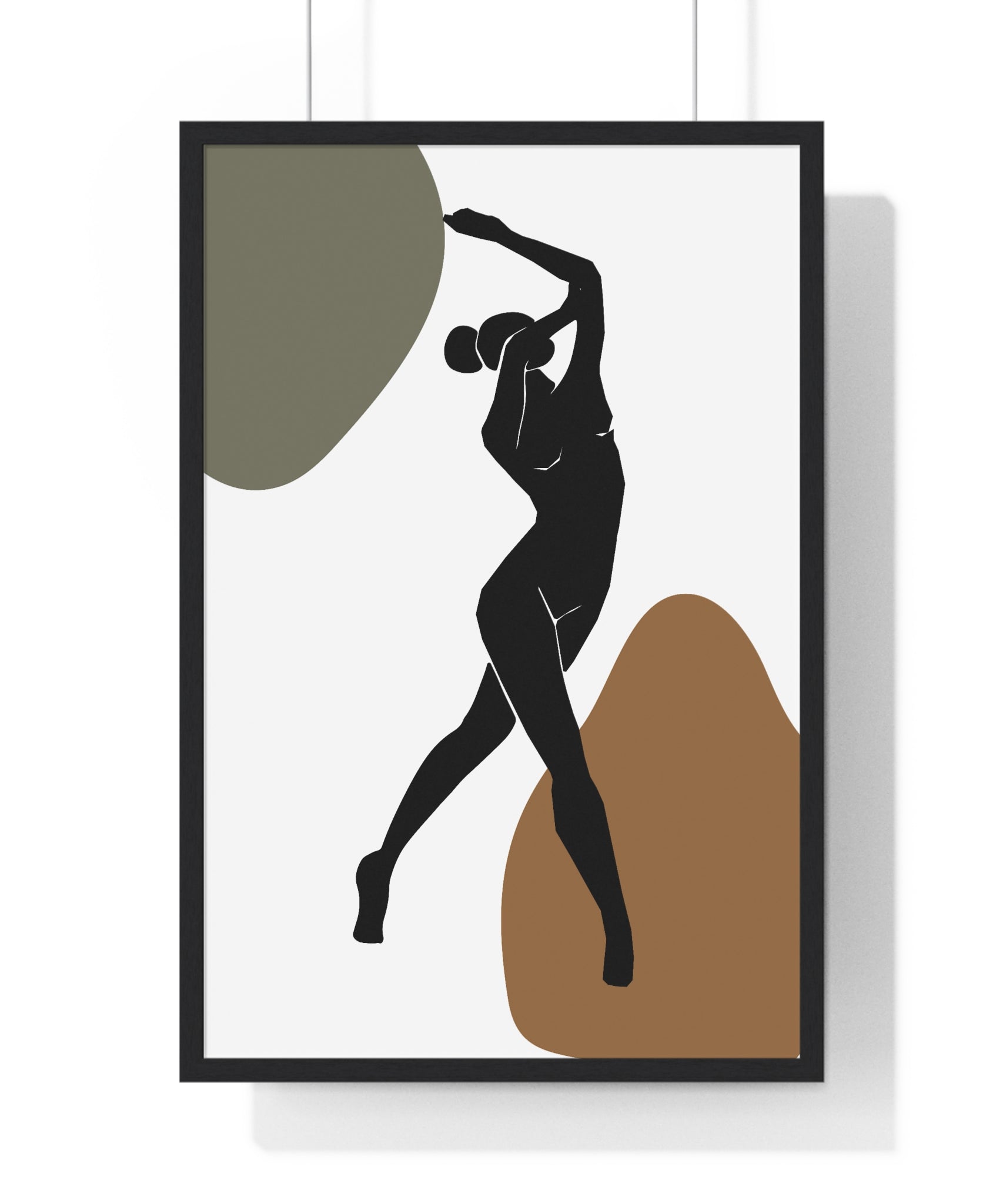 Minimalist Dance Silhouette – Earth Tone Abstract Print on Premium Wooden Frame