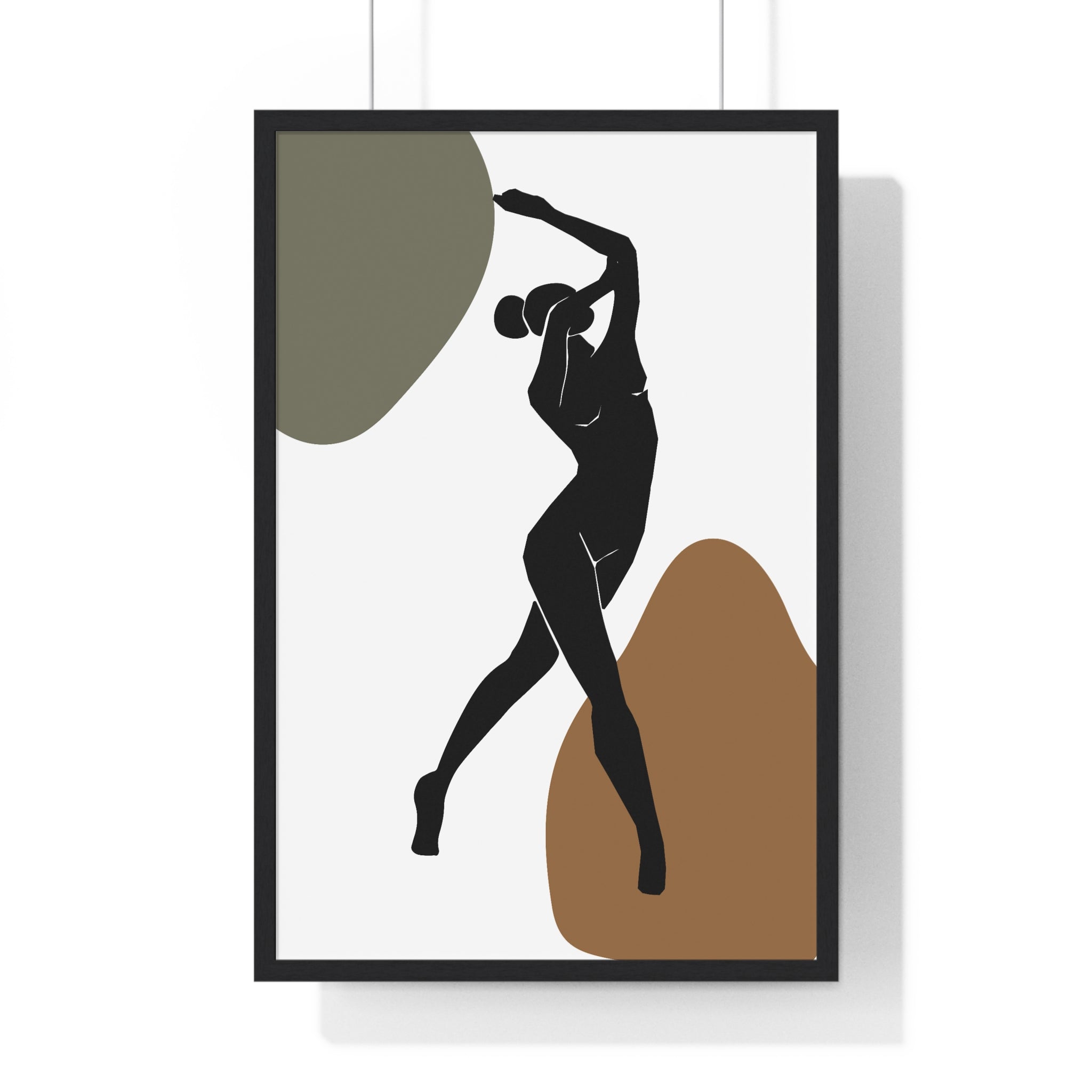 Minimalist Dance Silhouette – Earth Tone Abstract Print on Premium Wooden Frame