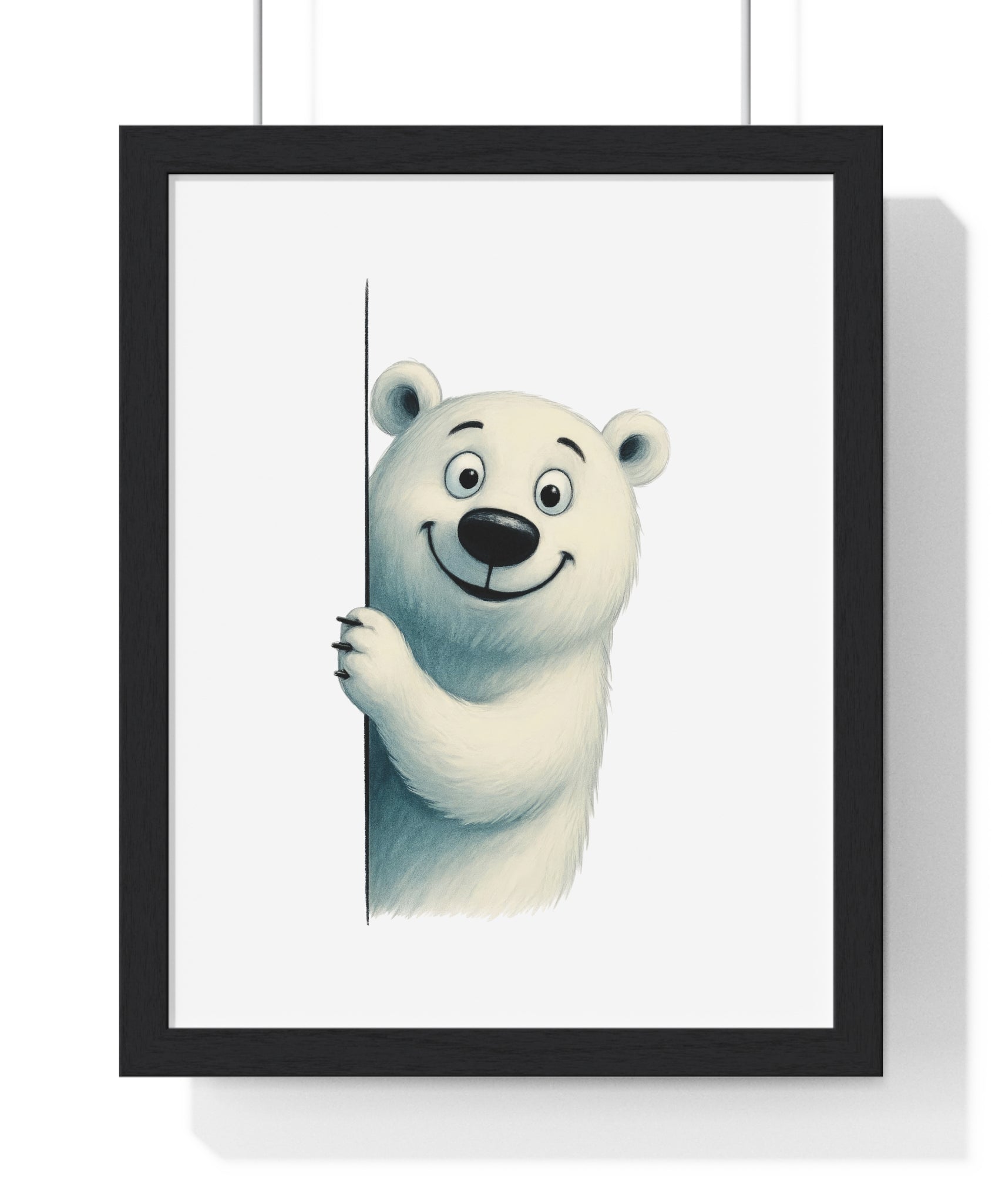 Wooden Frame Wall Decor with Cheerful Polar Bear Print