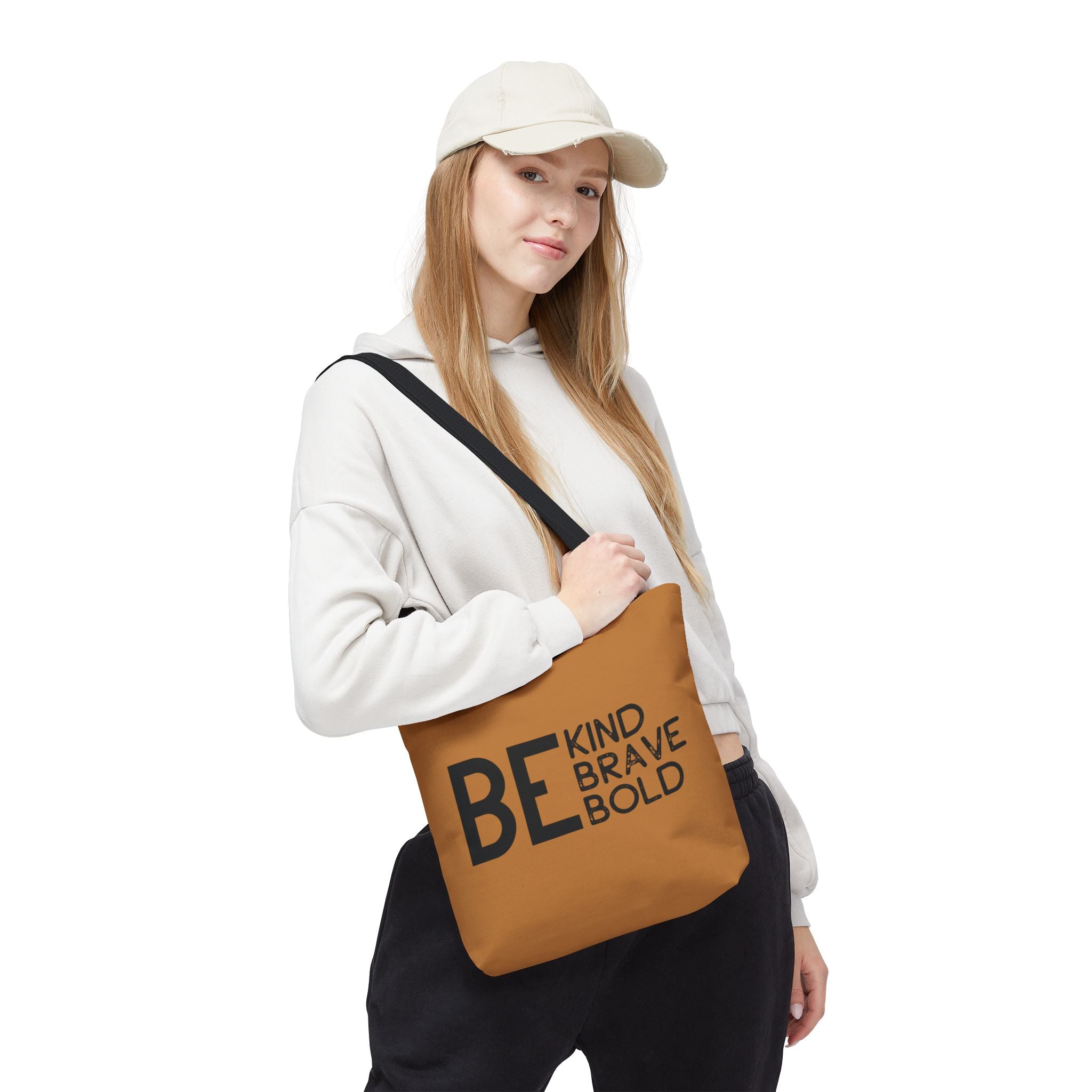 Inspirational Tote Bag - Be Kind Brave Bold - Eco-Friendly Carryall - Light Brown