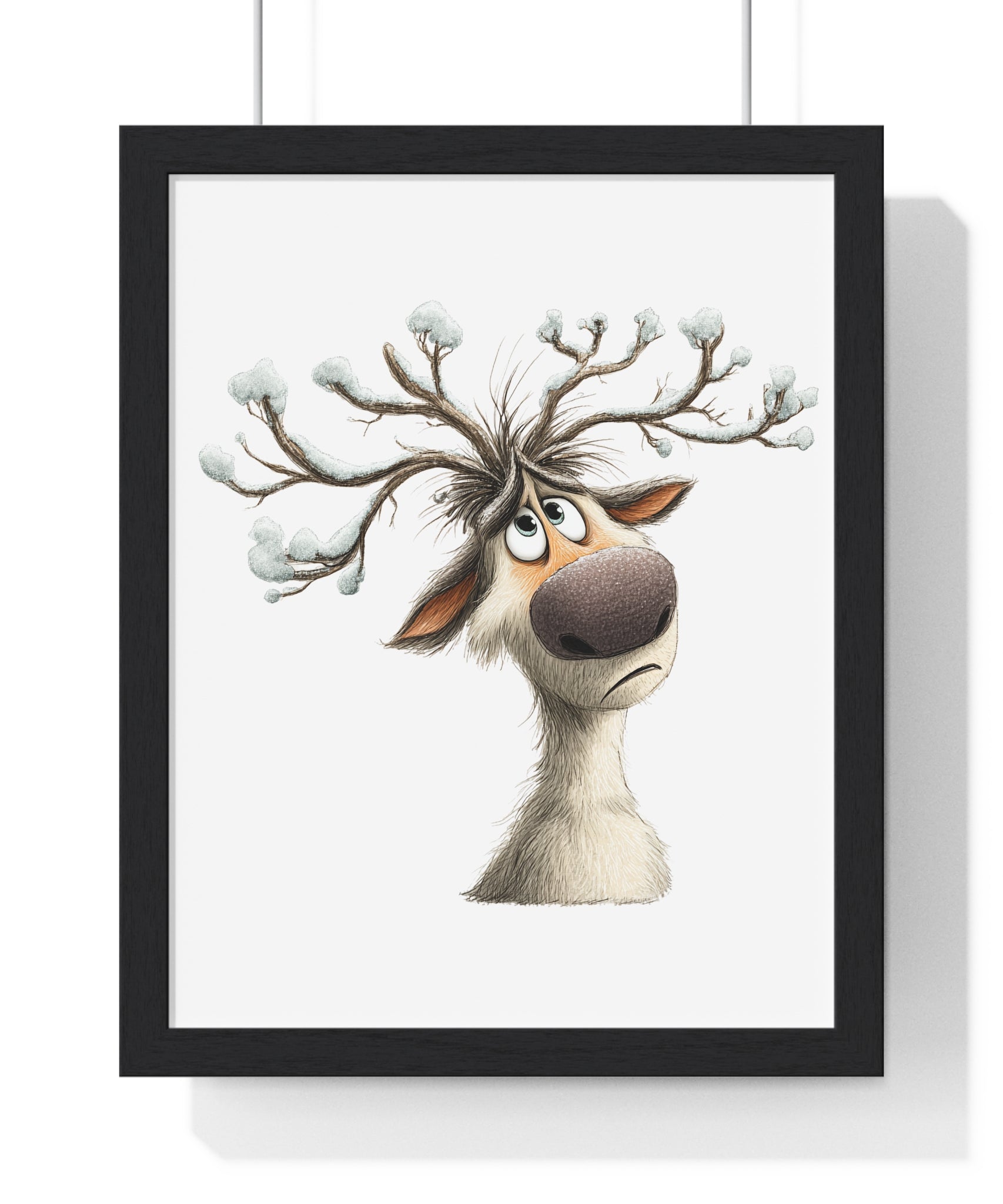 Snowy Antlers Reindeer – Wooden Wall Frame Whimsical Holiday Decor