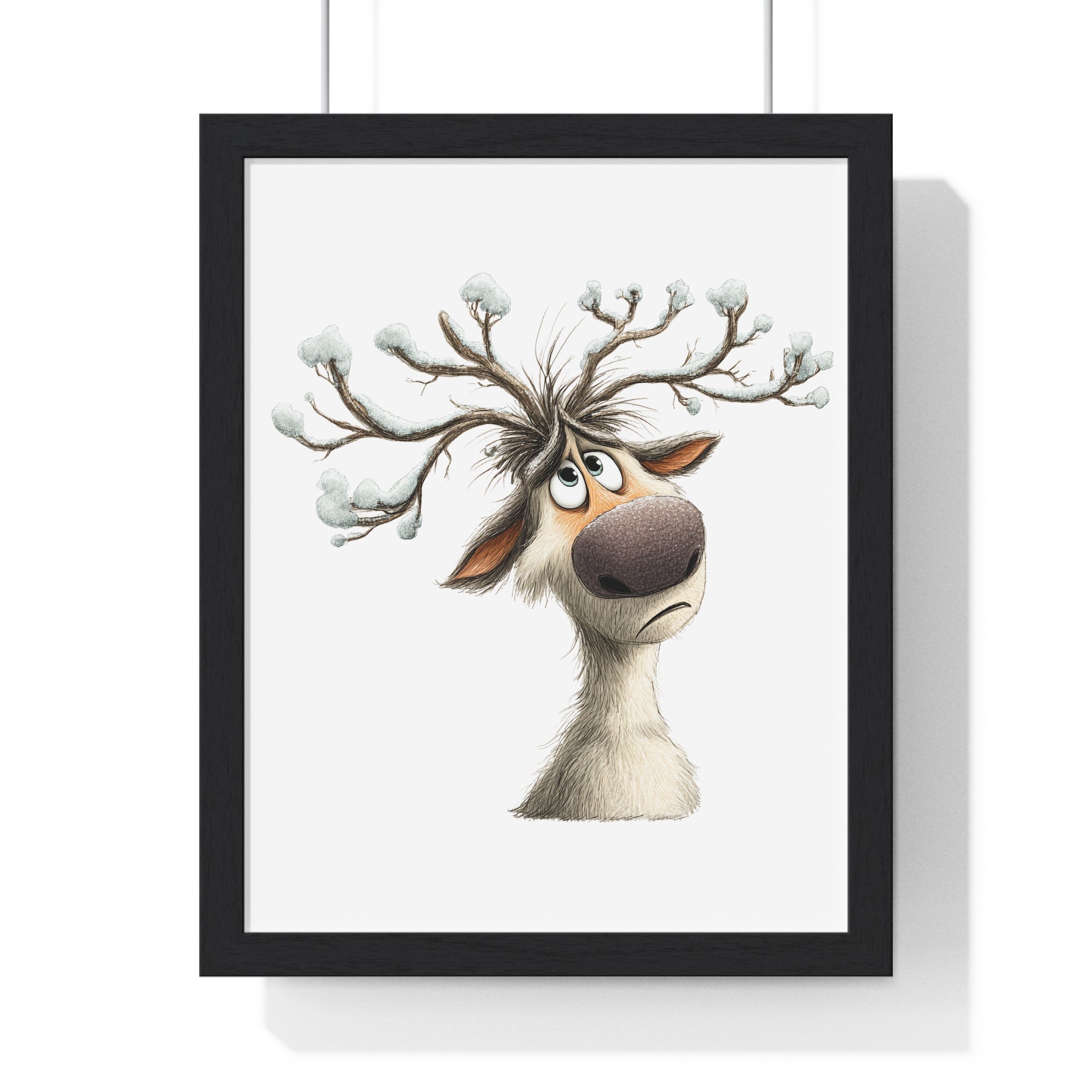 Snowy Antlers Reindeer – Wooden Wall Frame Whimsical Holiday Decor - Gallory Hive