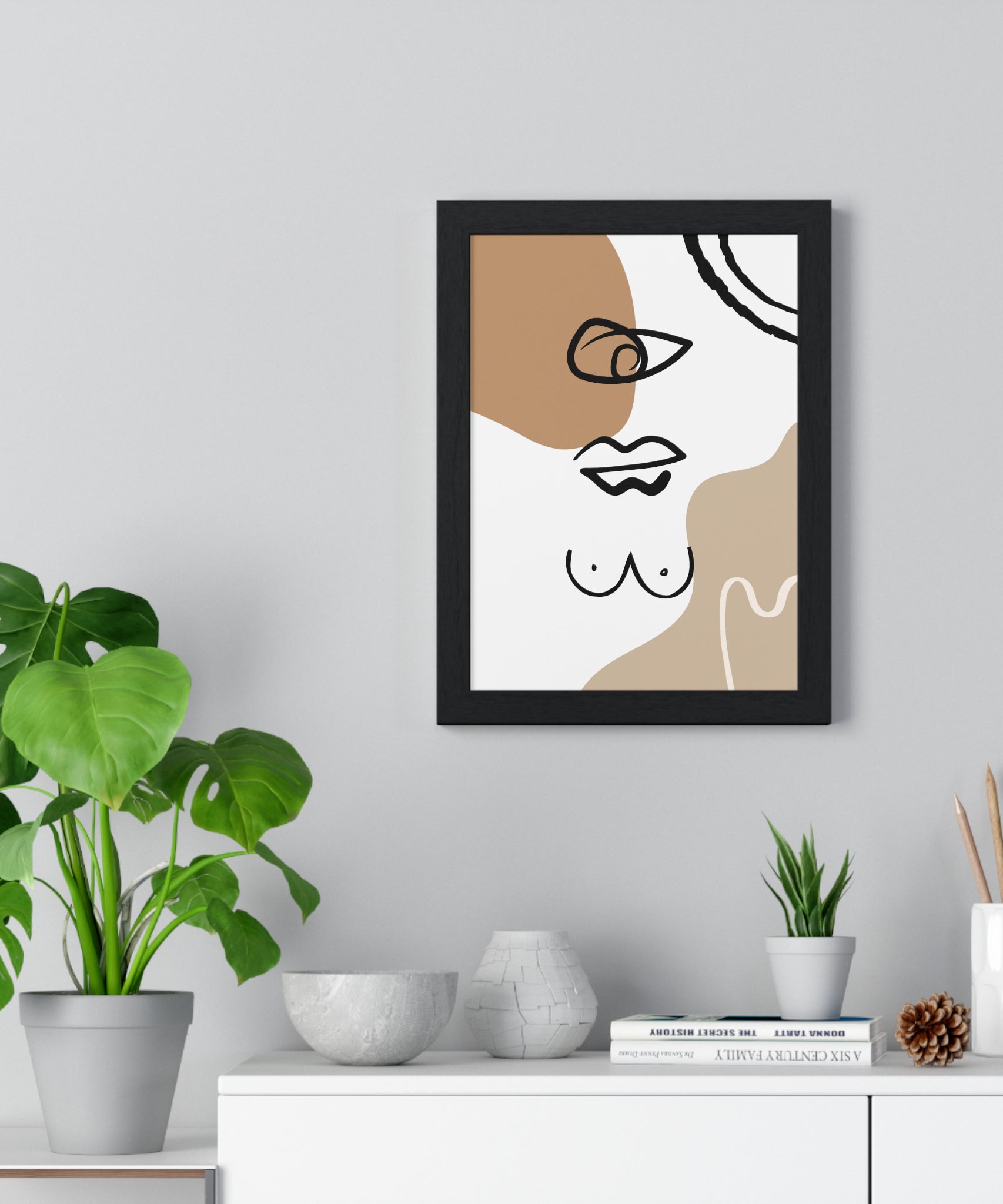 Abstract Human Form Art – Framed Line Drawing