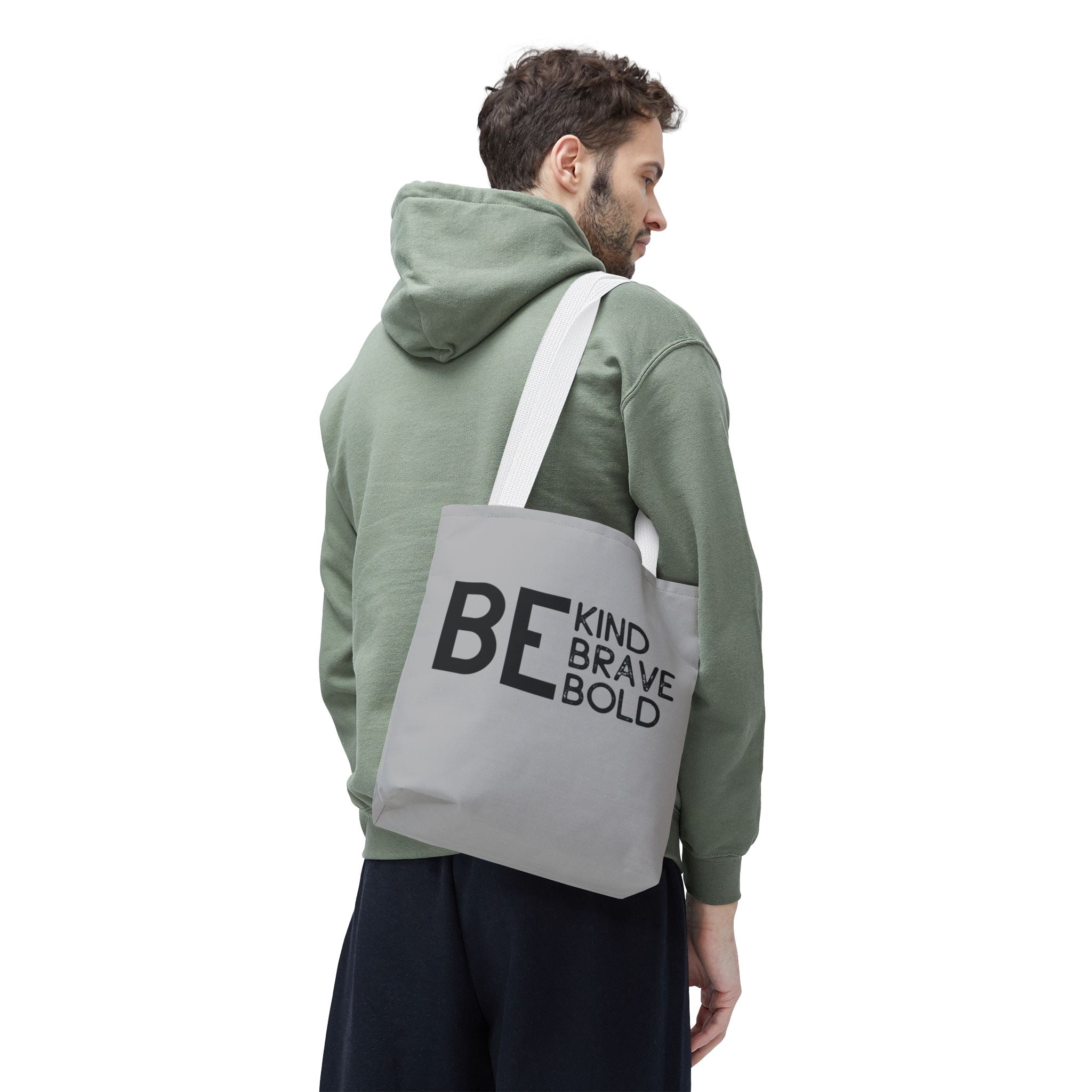 Inspirational Tote Bag - Be Kind Brave Bold - Eco-Friendly Carryall - Light Grey