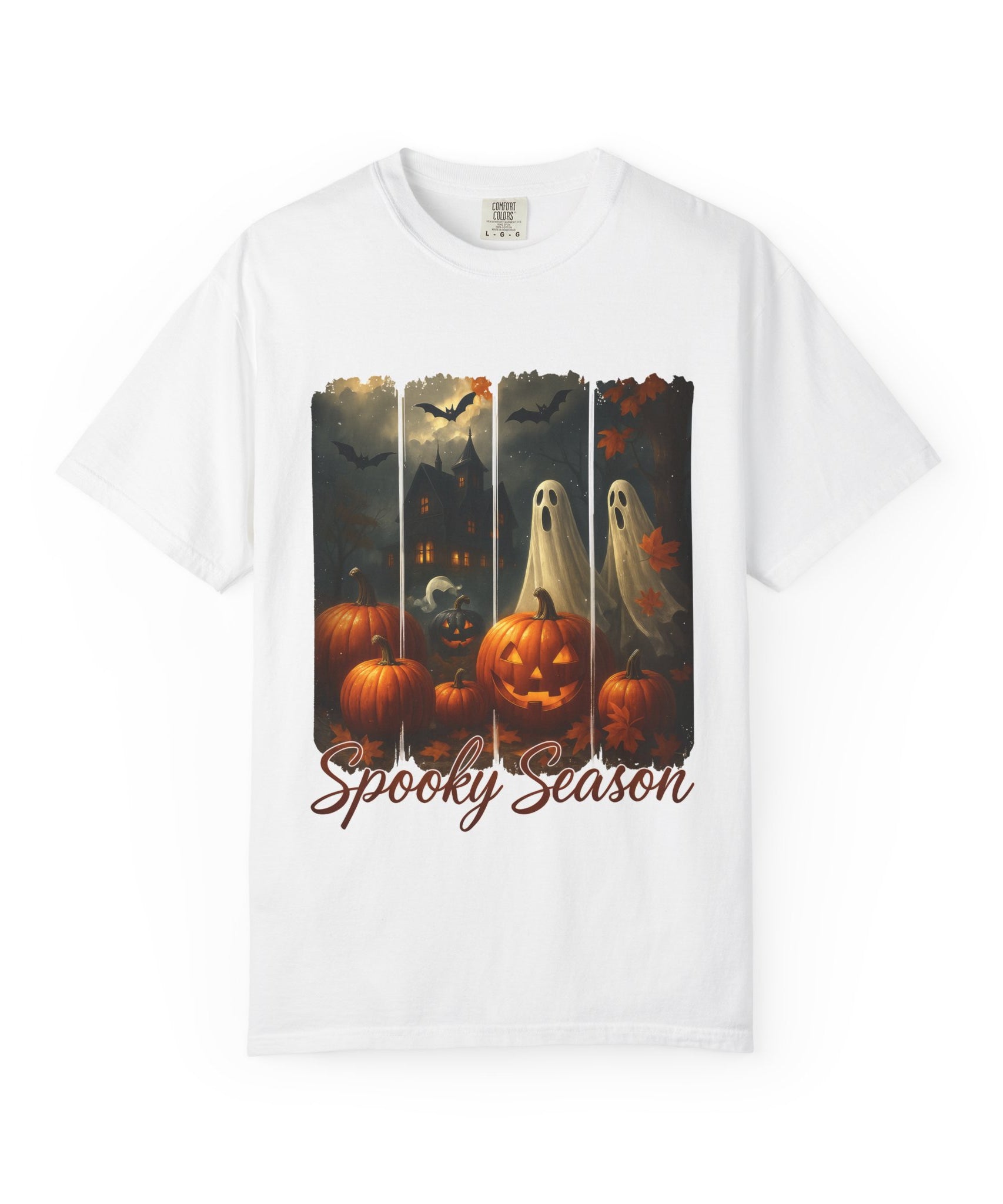 Spooky Season Unisex Halloween T-Shirt – Haunted House, Pumpkins & Ghosts Fall Design - Gallory Hive