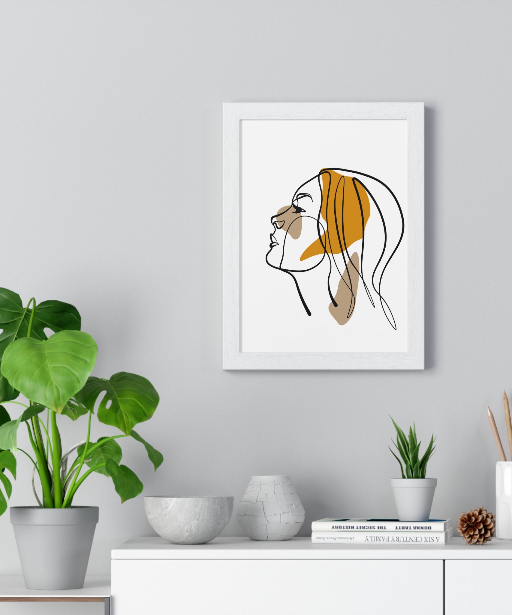 Abstract Woman Face Art – Framed Minimalist Print