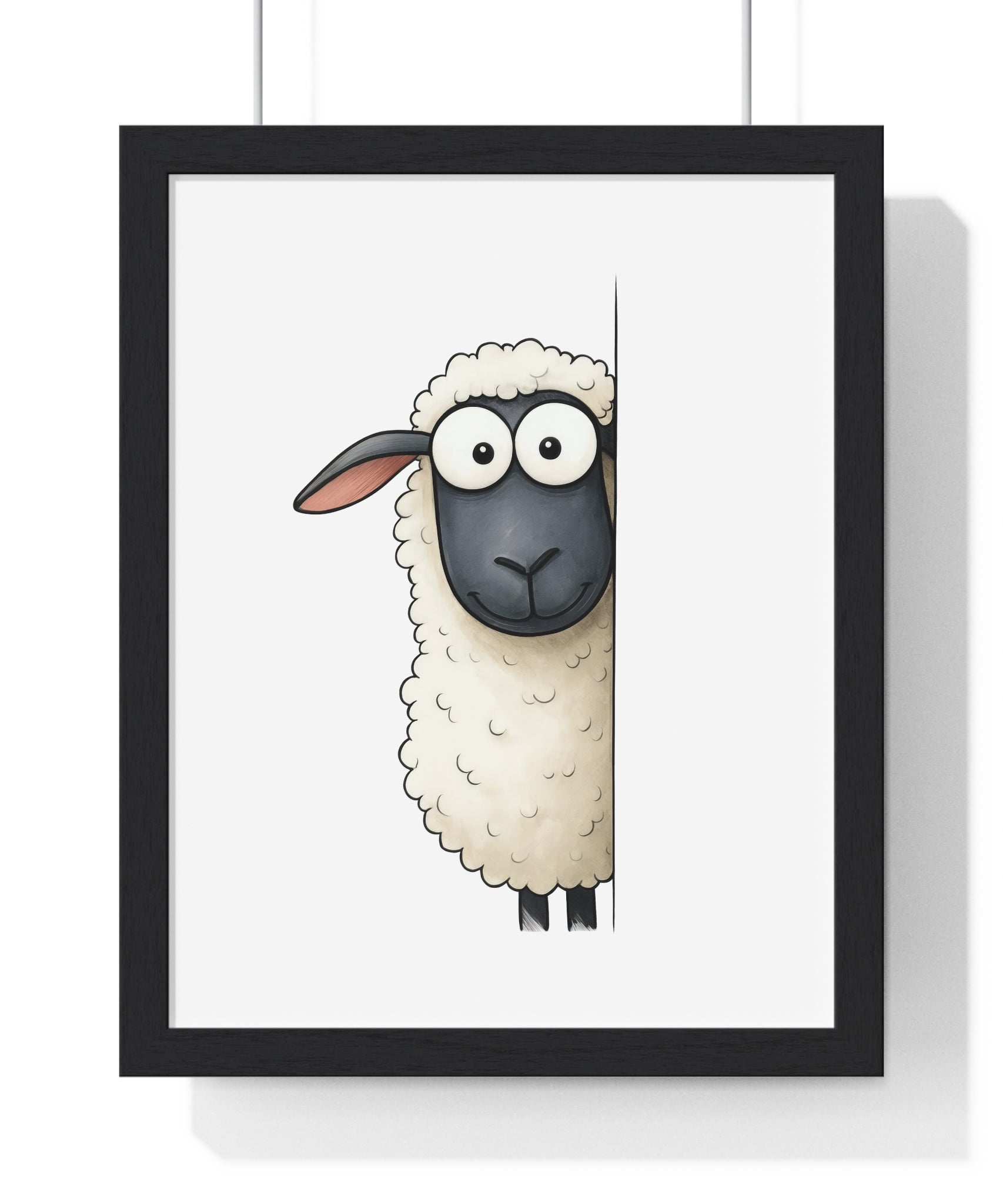 Wooden Frame Wall Decor – Cute Cartoon Sheep Print