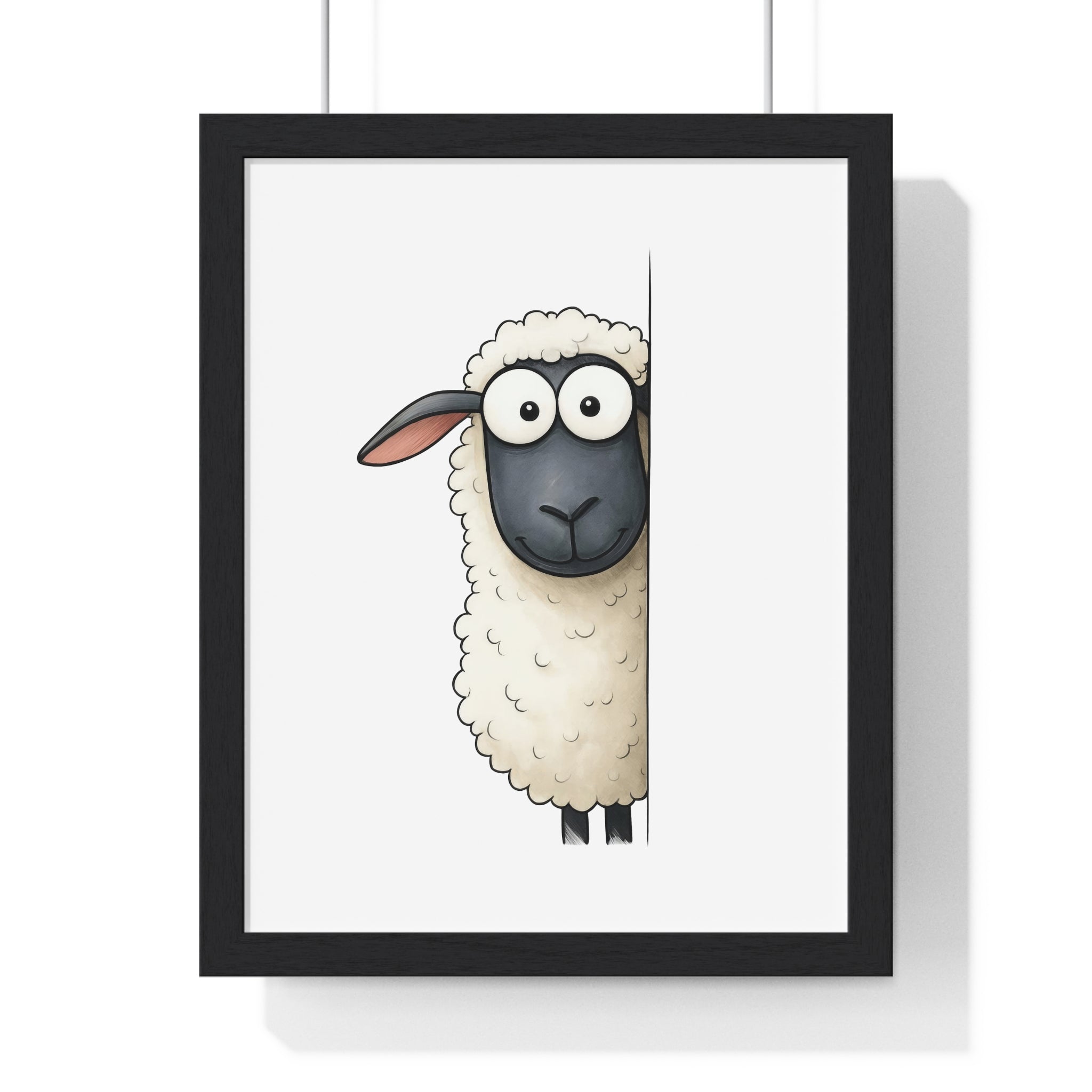 Wooden Frame Wall Decor – Cute Cartoon Sheep Print