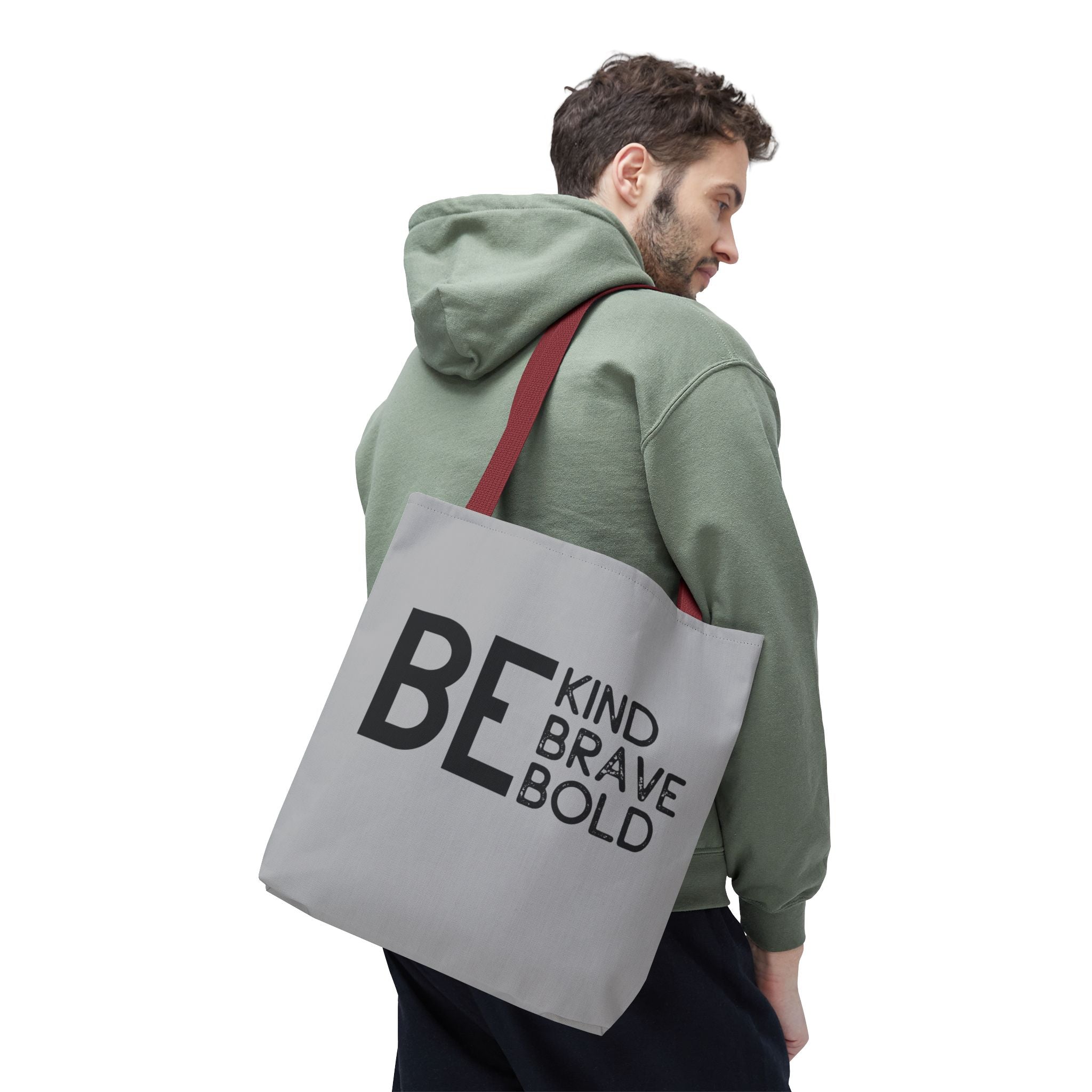 Inspirational Tote Bag - Be Kind Brave Bold - Eco-Friendly Carryall - Light Grey