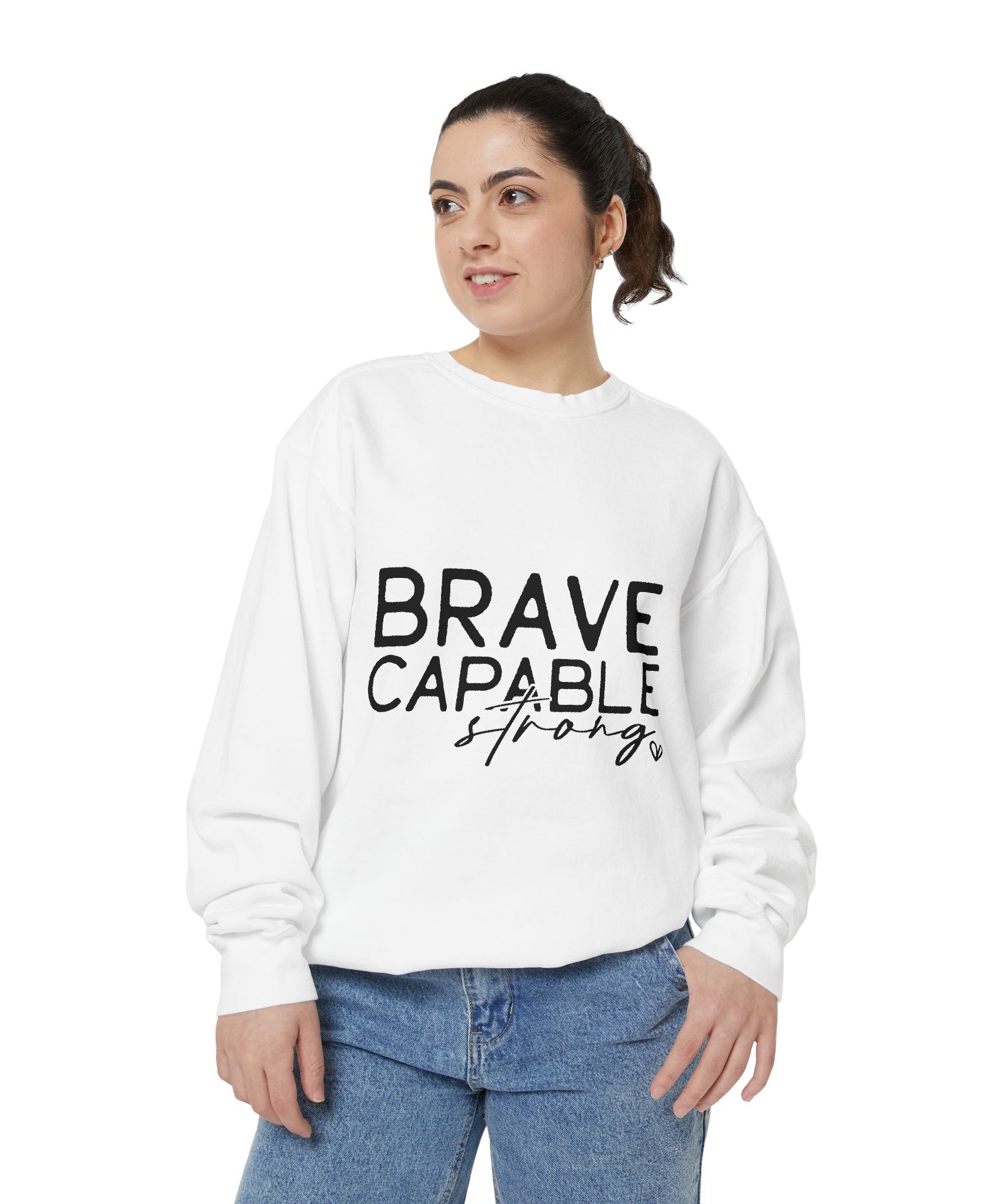 Brave Capable Strong Sweatshirt, Contemplation Line Art Sweatshirt – Minimalist Aesthetic