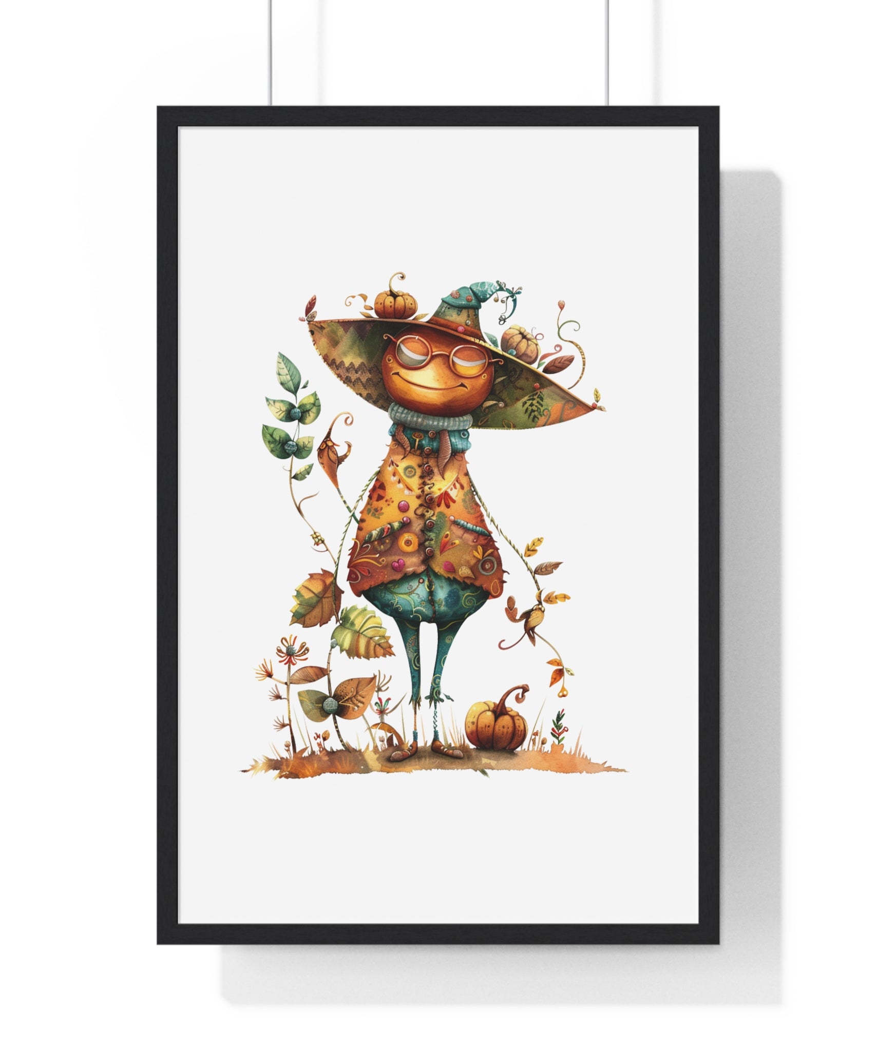 Harvest Scholar – Whimsical Scarecrow Wooden Framed Wall Art
