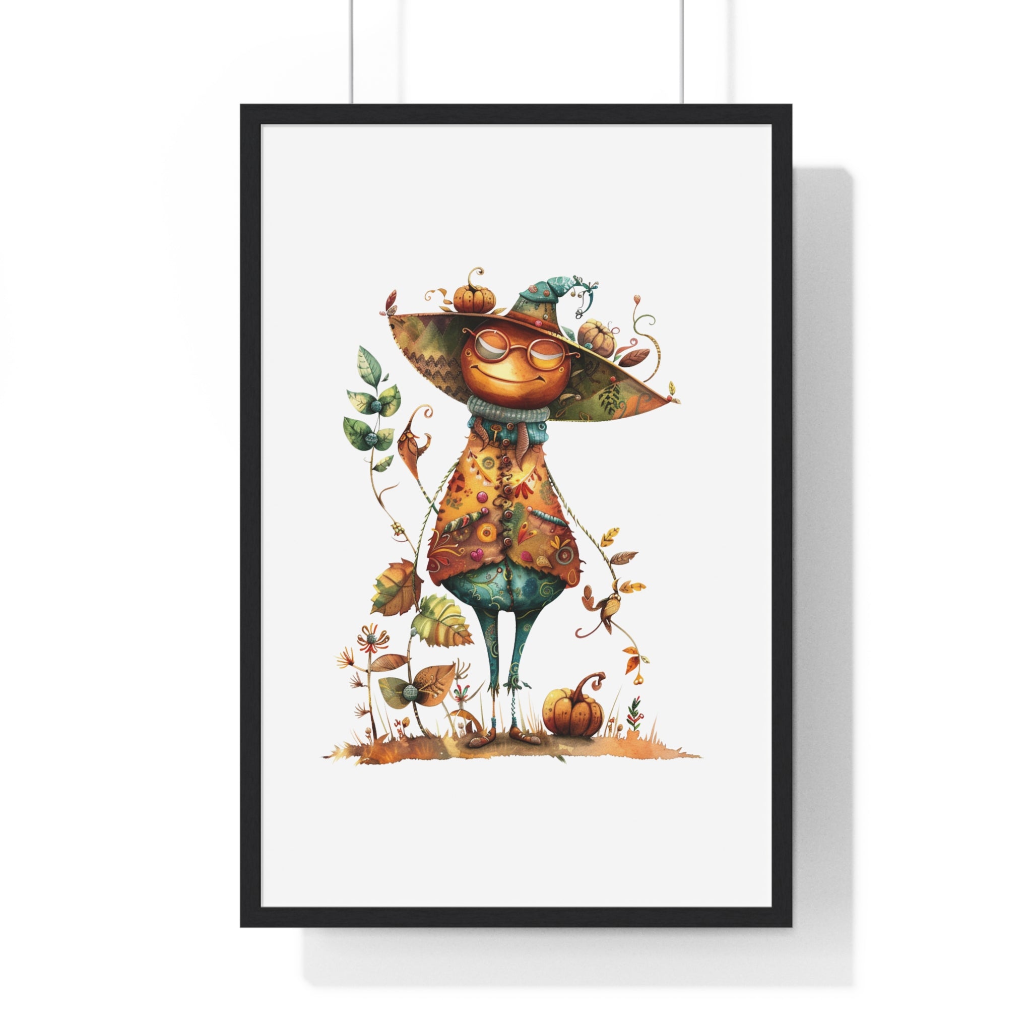 Harvest Scholar – Whimsical Scarecrow Wooden Framed Wall Art
