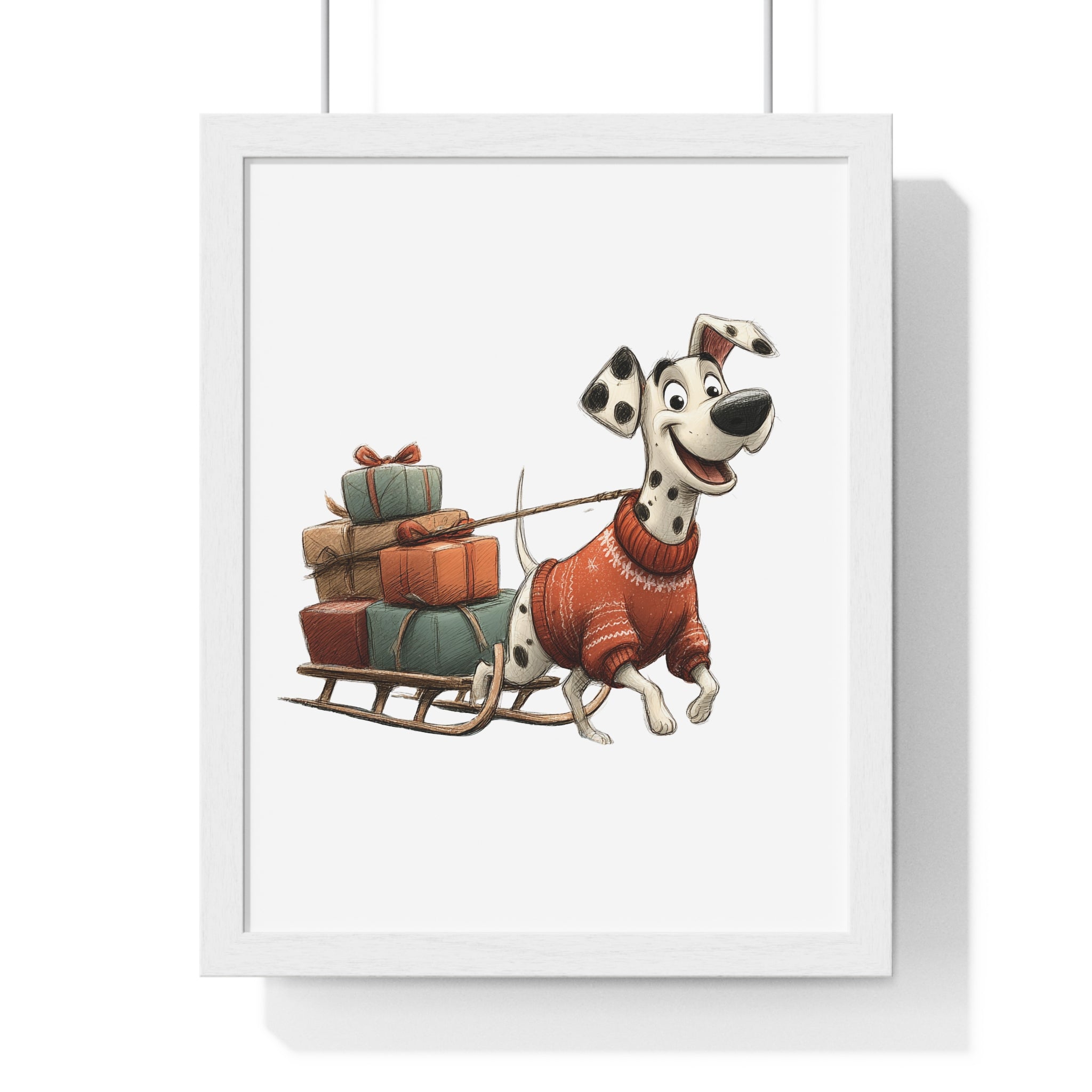 Festive Dalmatian with Gifts – Wooden Framed Wall Décor - Gallory Hive