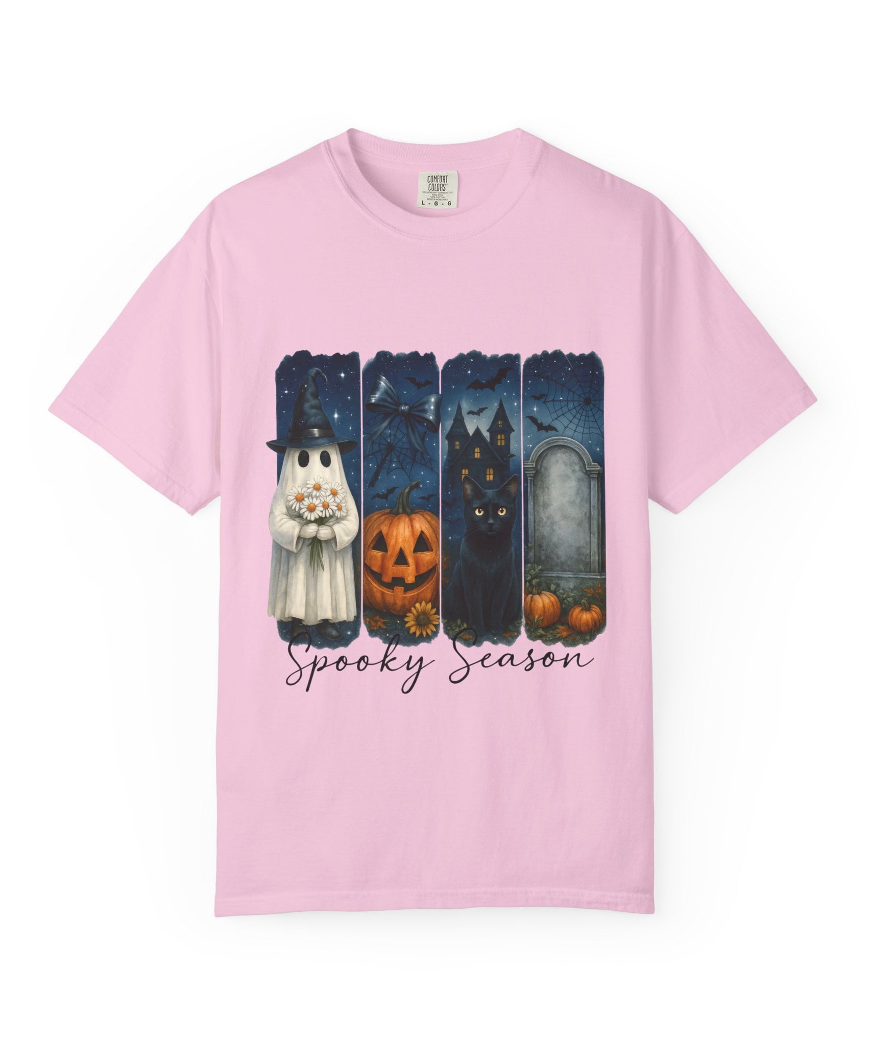 Spooky Season Halloween T-Shirt – Ghost, Black Cat, Pumpkin & Haunted House Design - Gallory Hive
