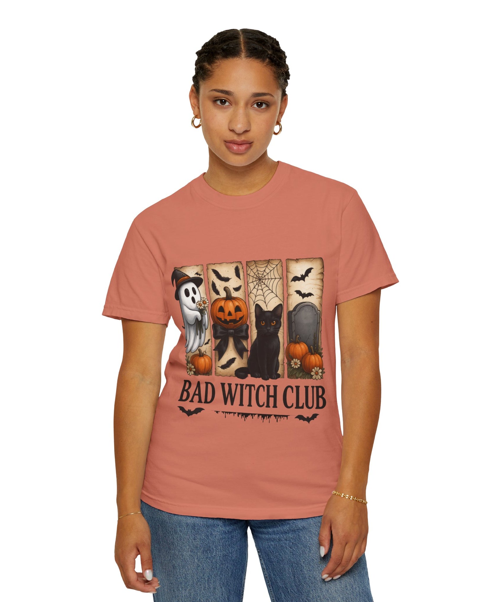 Bad Witch Club Halloween T-Shirt – Cute Ghost, Black Cat, Pumpkin & Spooky Gothic Design - Gallory Hive