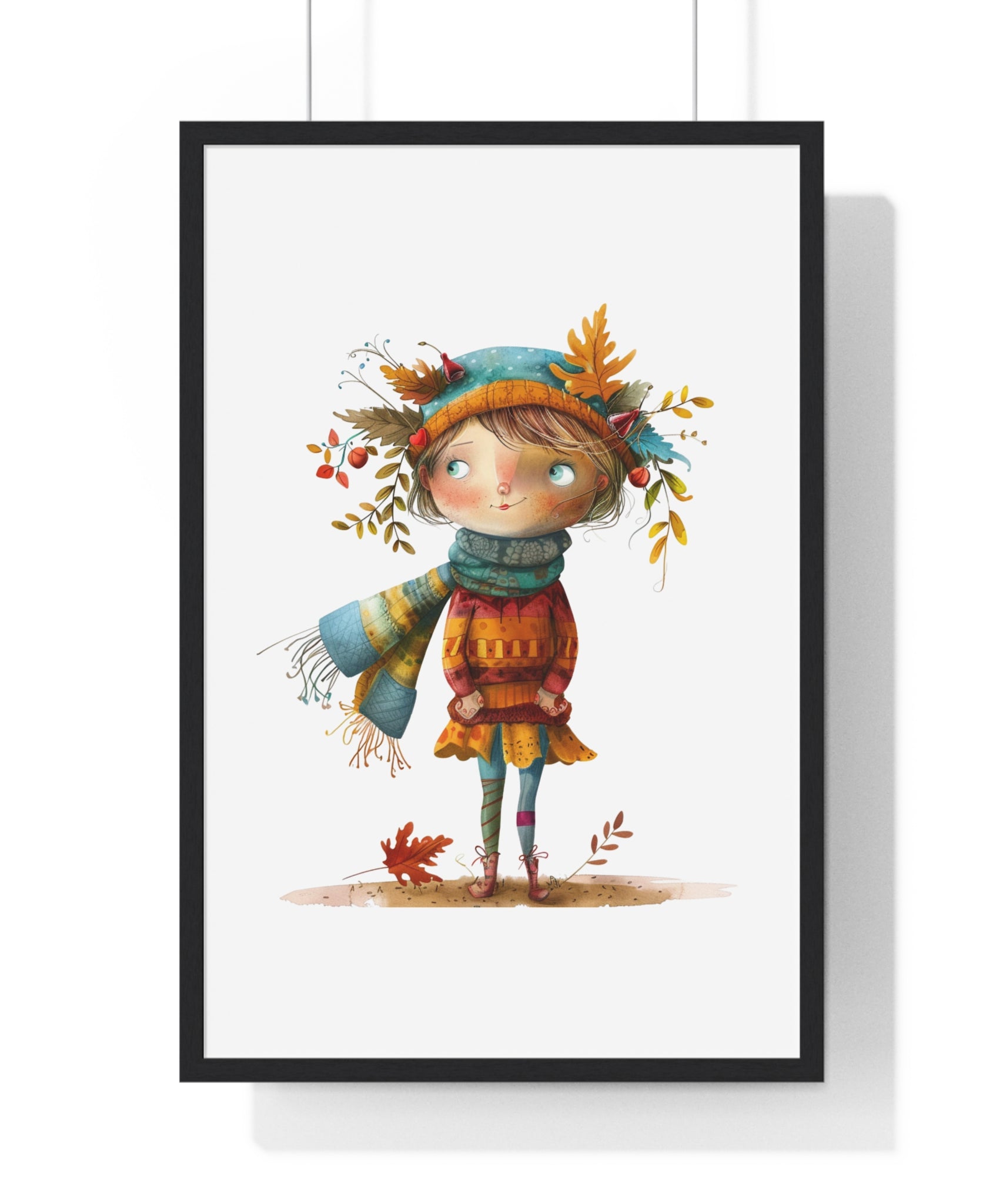 Whimsical Autumn Girl – Wooden Framed Wall Art